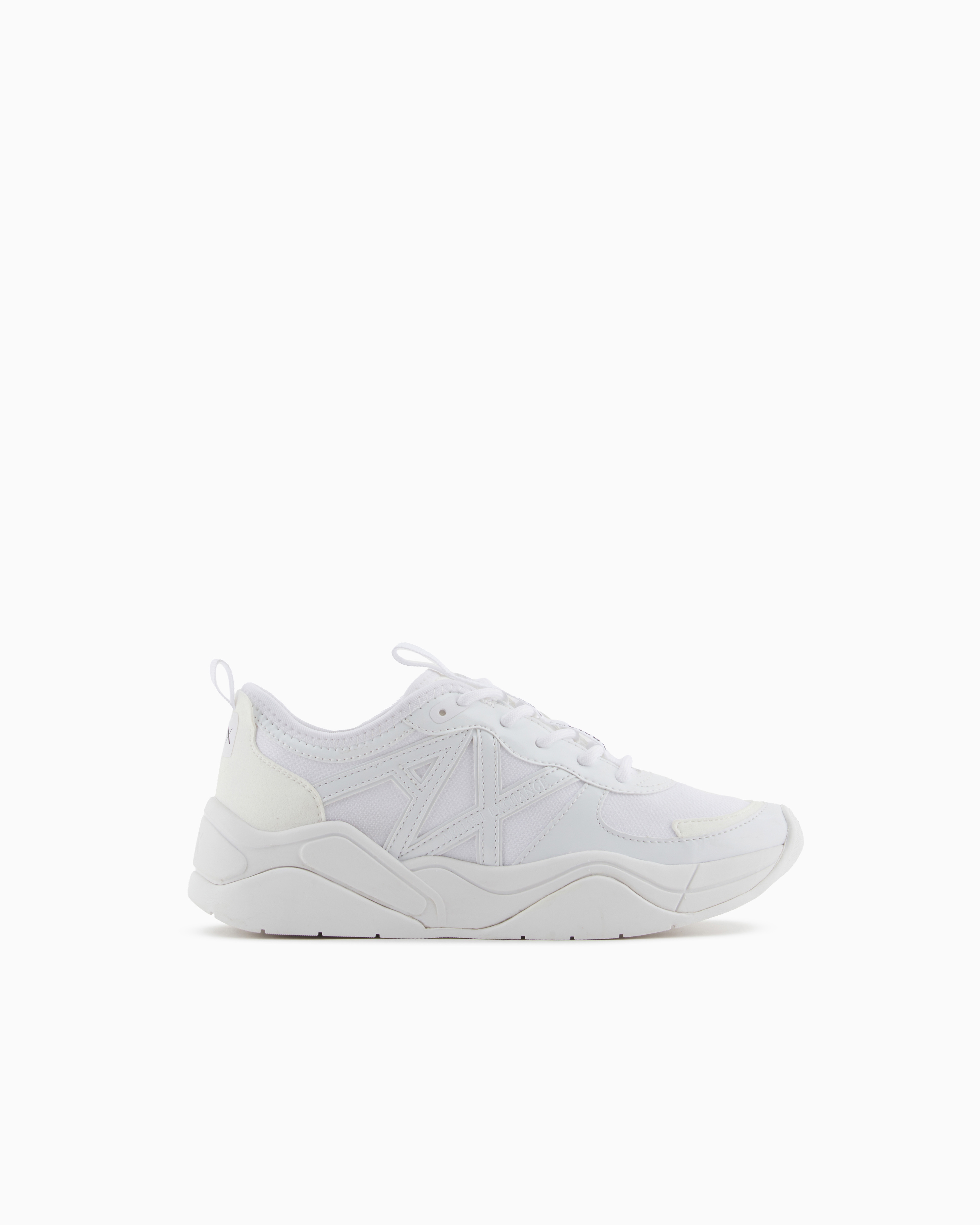 Armani Exchange Women's White Sneakers In Mesh With Patent And Microsuede Details