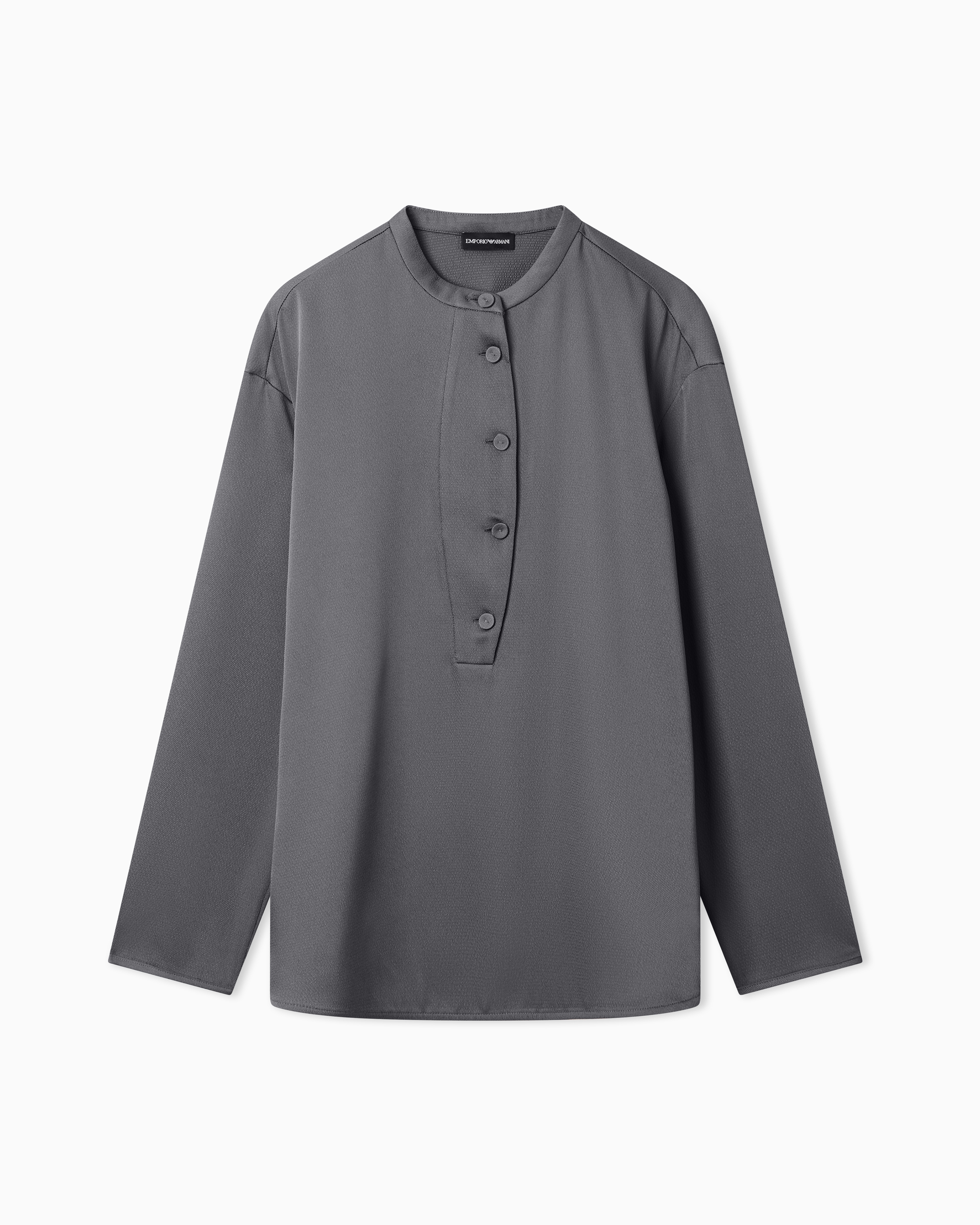 Emporio Armani Grey Shirt With Partial Buttoning In Twill Crêpe