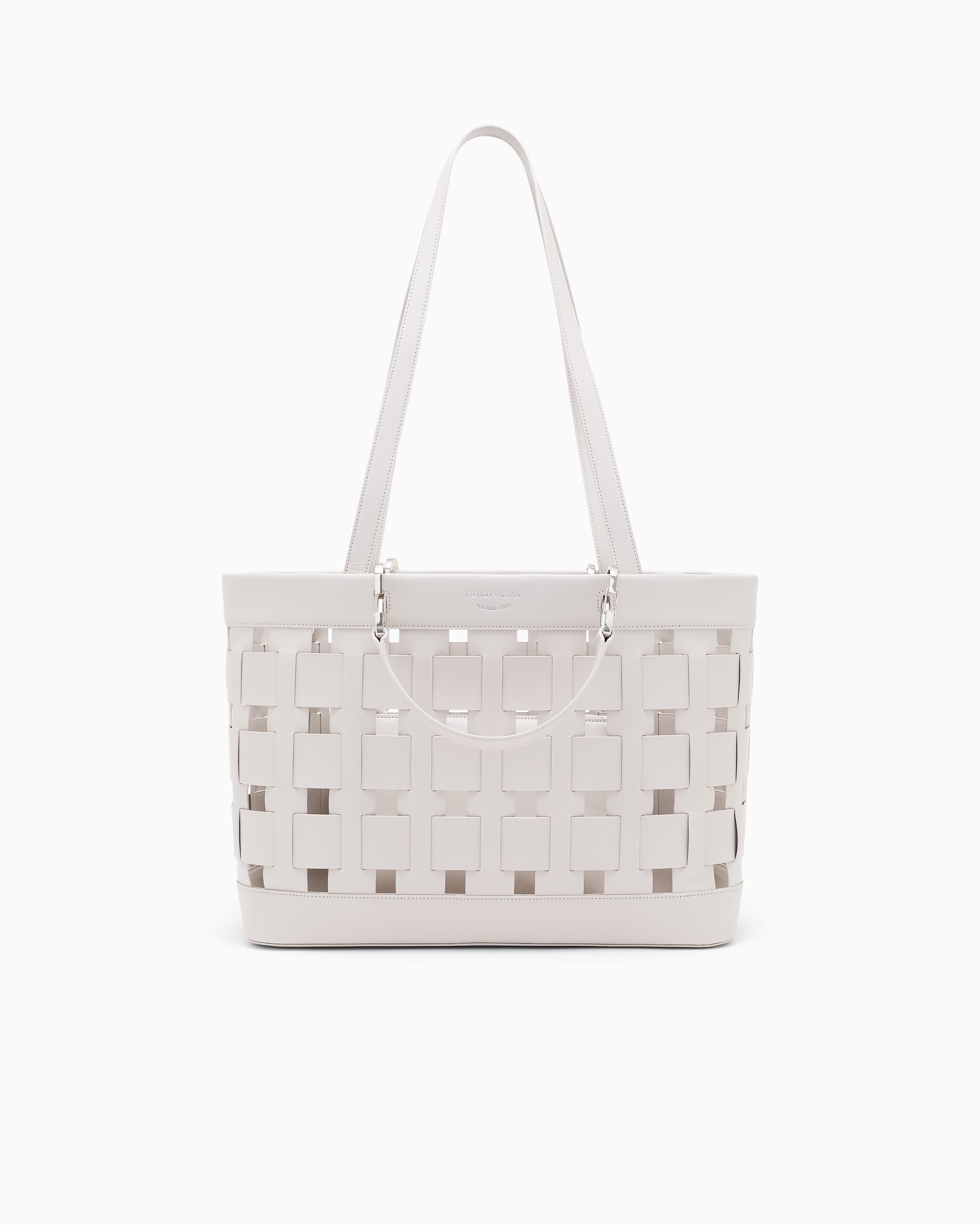 Emporio Armani Grey Tote Bag With Woven Design Double Handles And Pouch