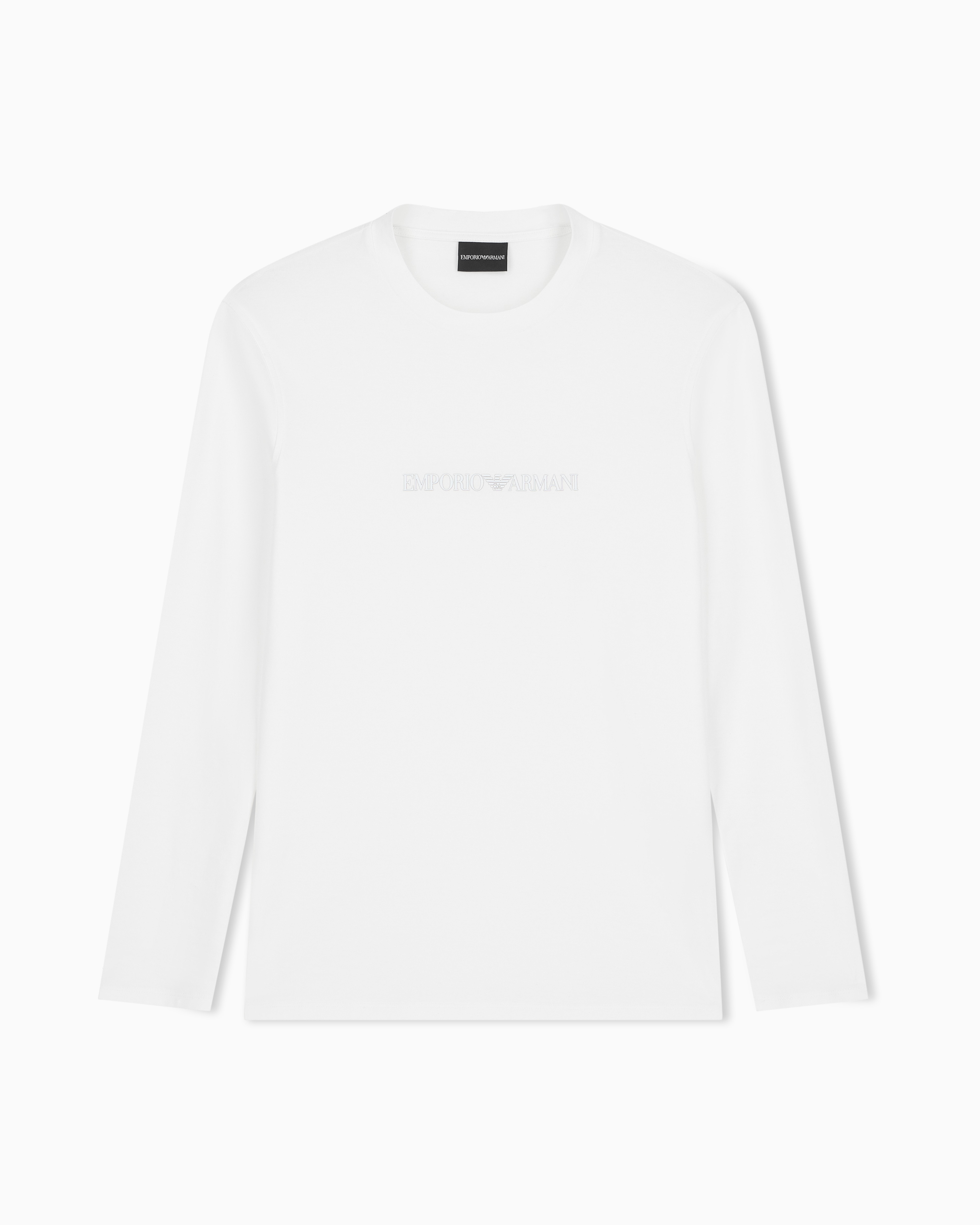 Emporio Armani Men's White Slim-Fit Pima Jersey Jumper With Printed Logo