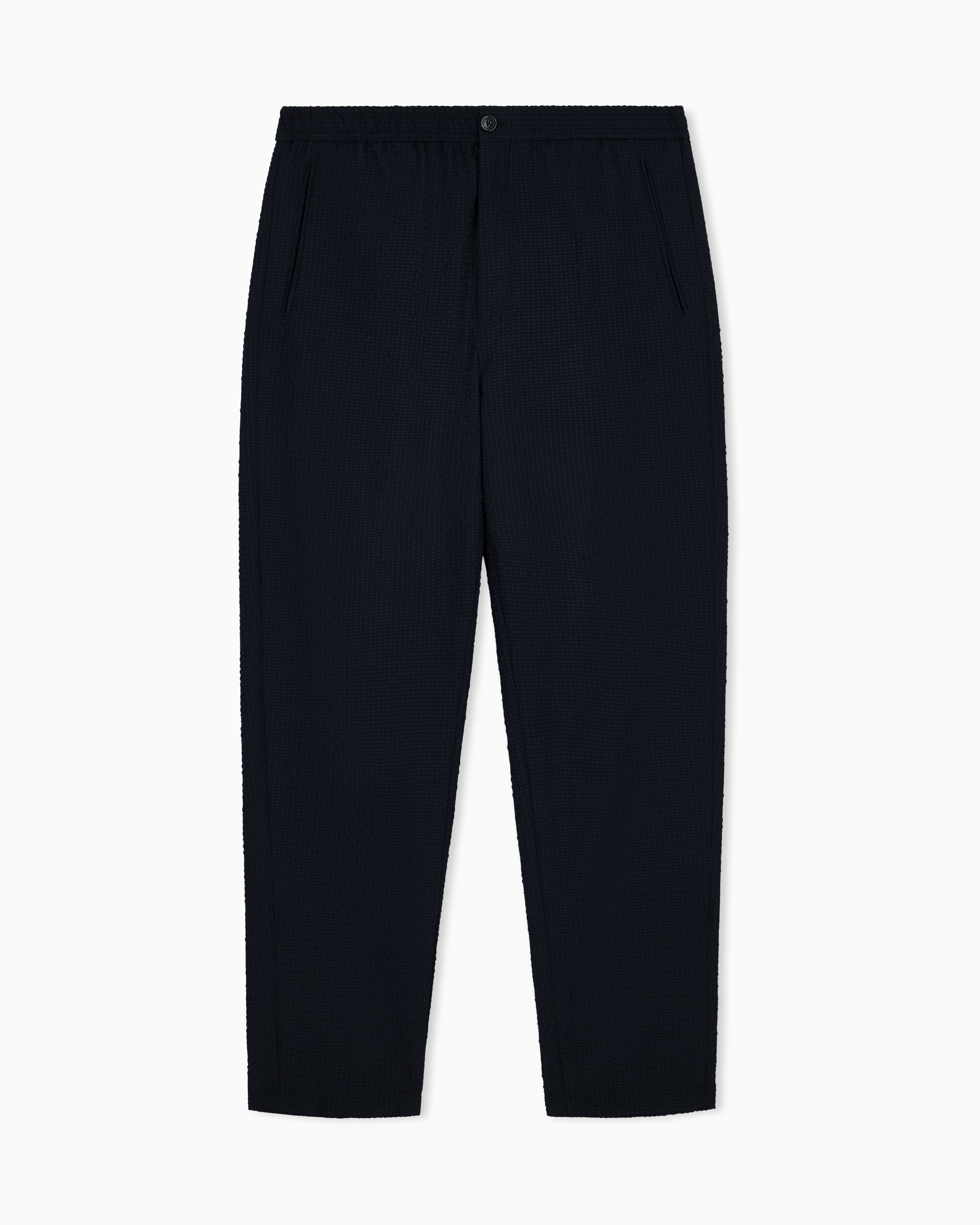 Emporio Armani Navy Blue Icon Technical Seersucker Trousers
