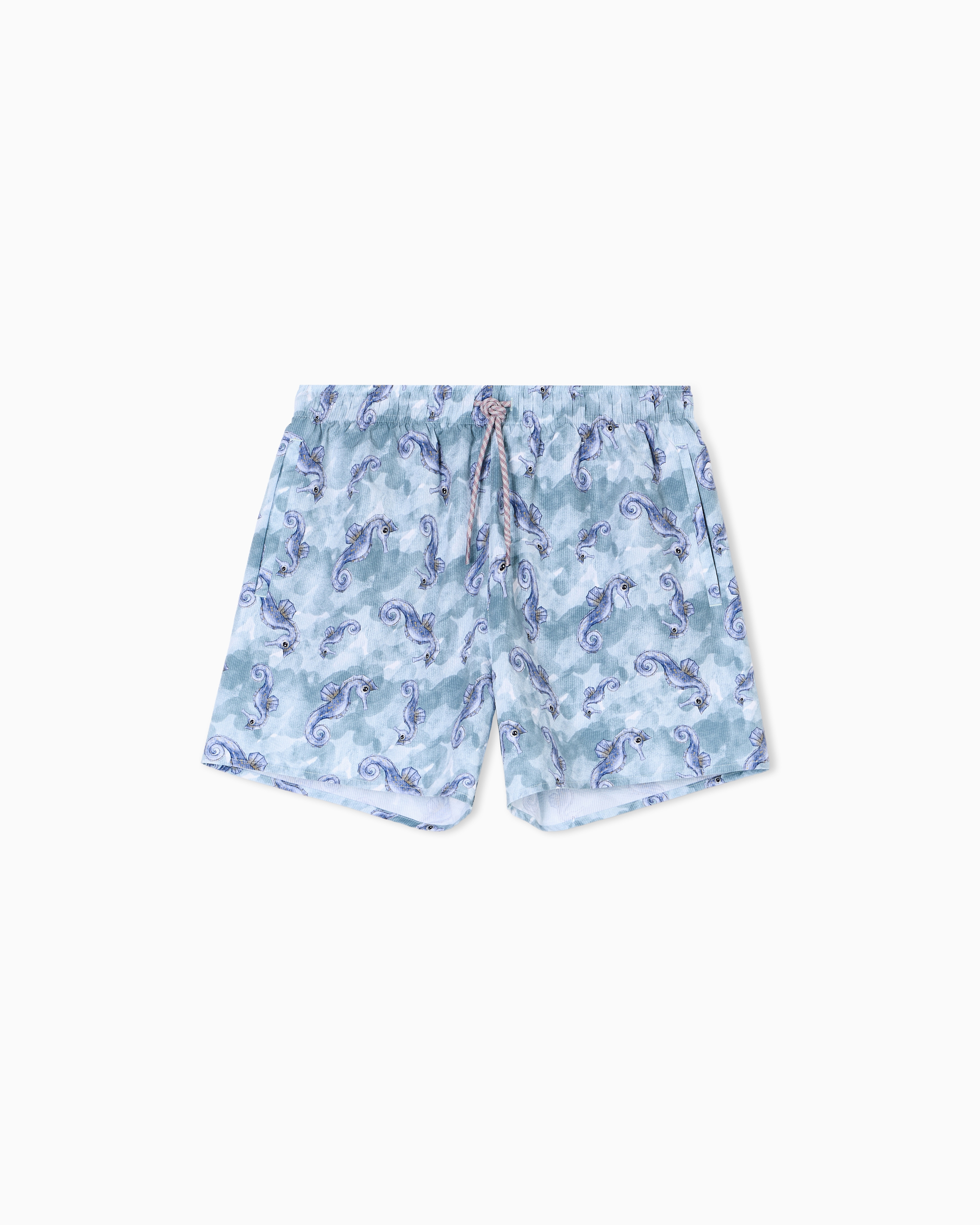 Emporio Armani Light Blue Sea Animals Print Swim Shorts