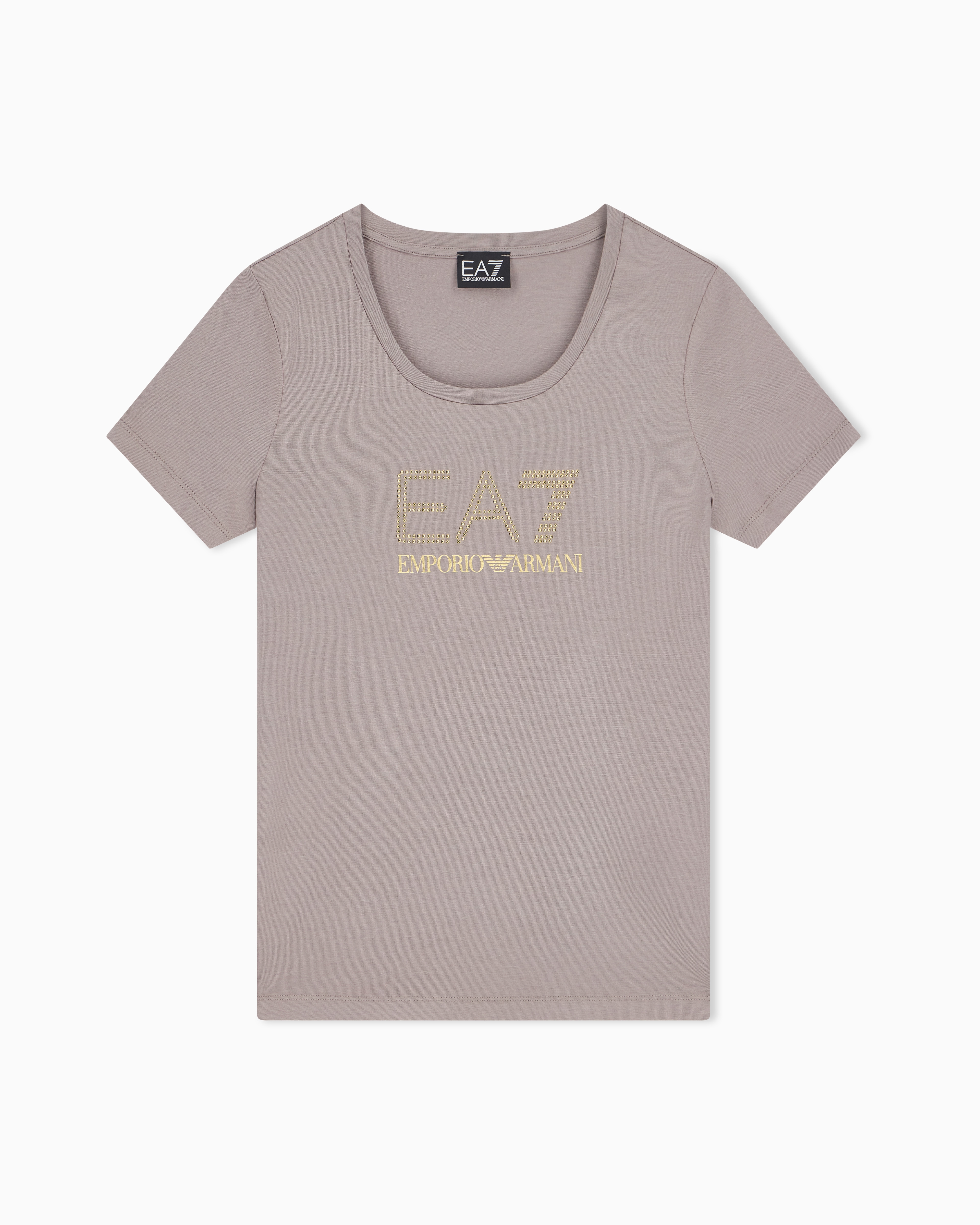 Ea7 Stretch T-shirt In Cotton With Logo And Studs Evolution In Gray