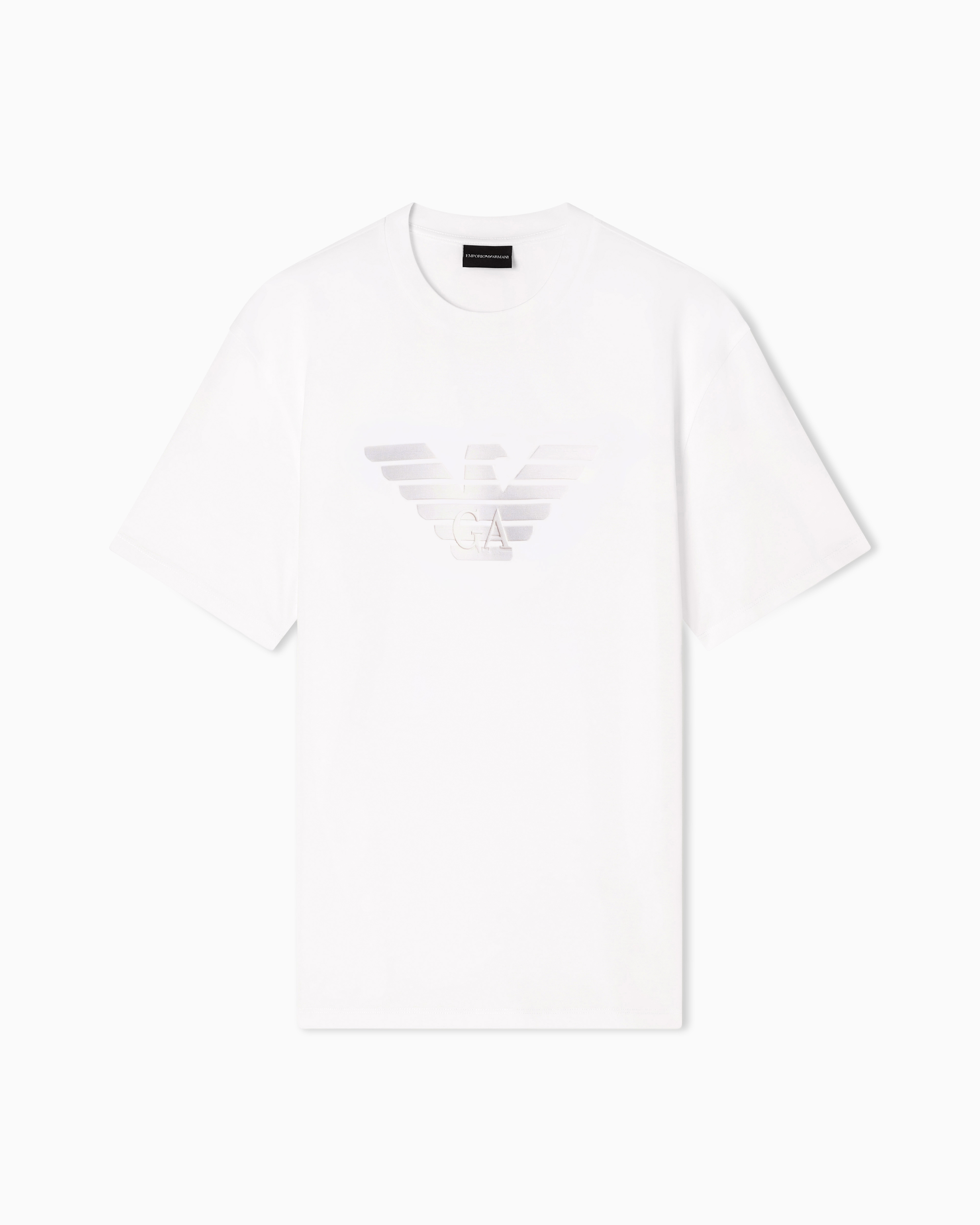 Emporio Armani White Intarsia Jersey T-Shirt In Pure Cotton With Logo Essential