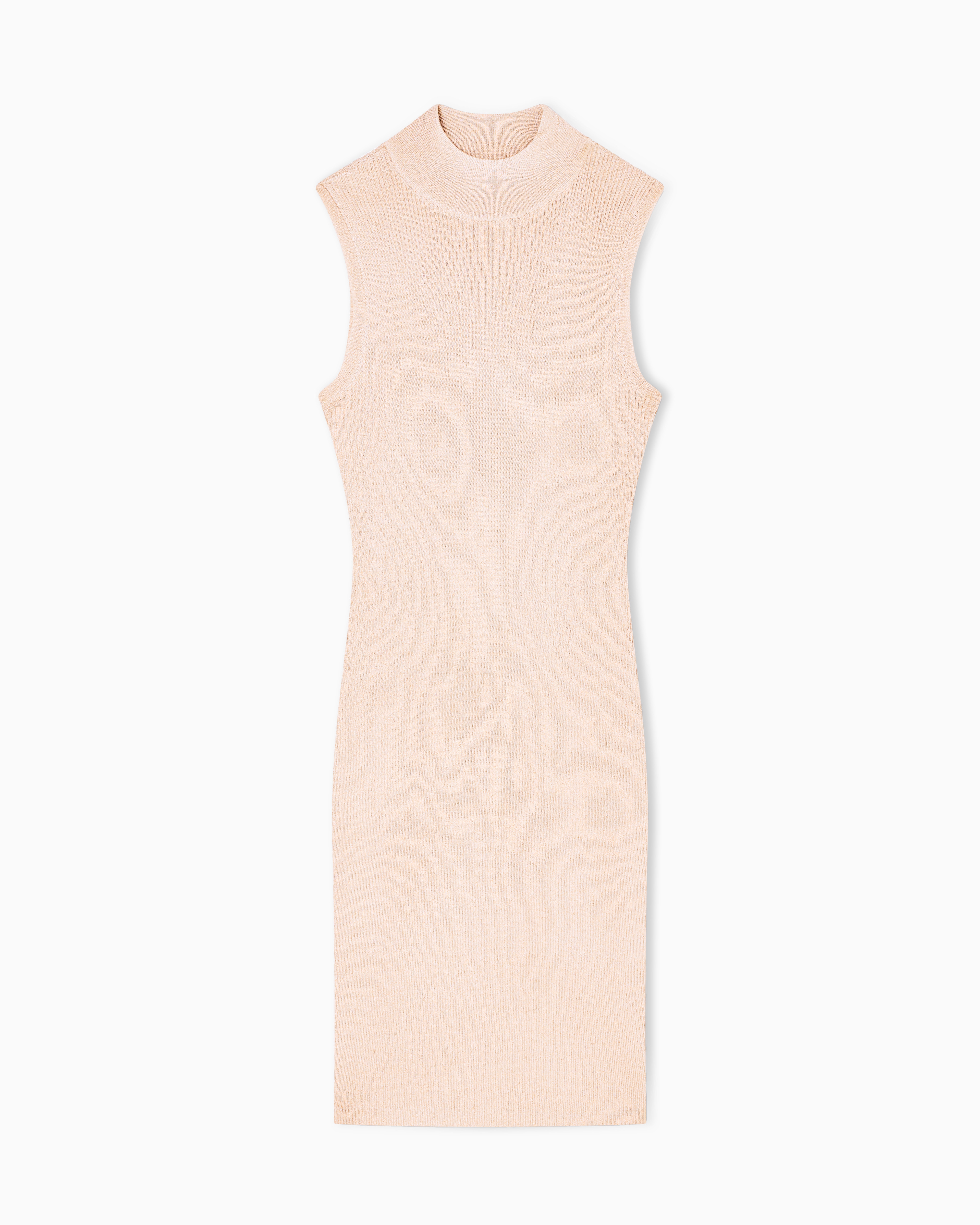 Armani Exchange Beige High-Neck Midi Dress In Lurex Yarn