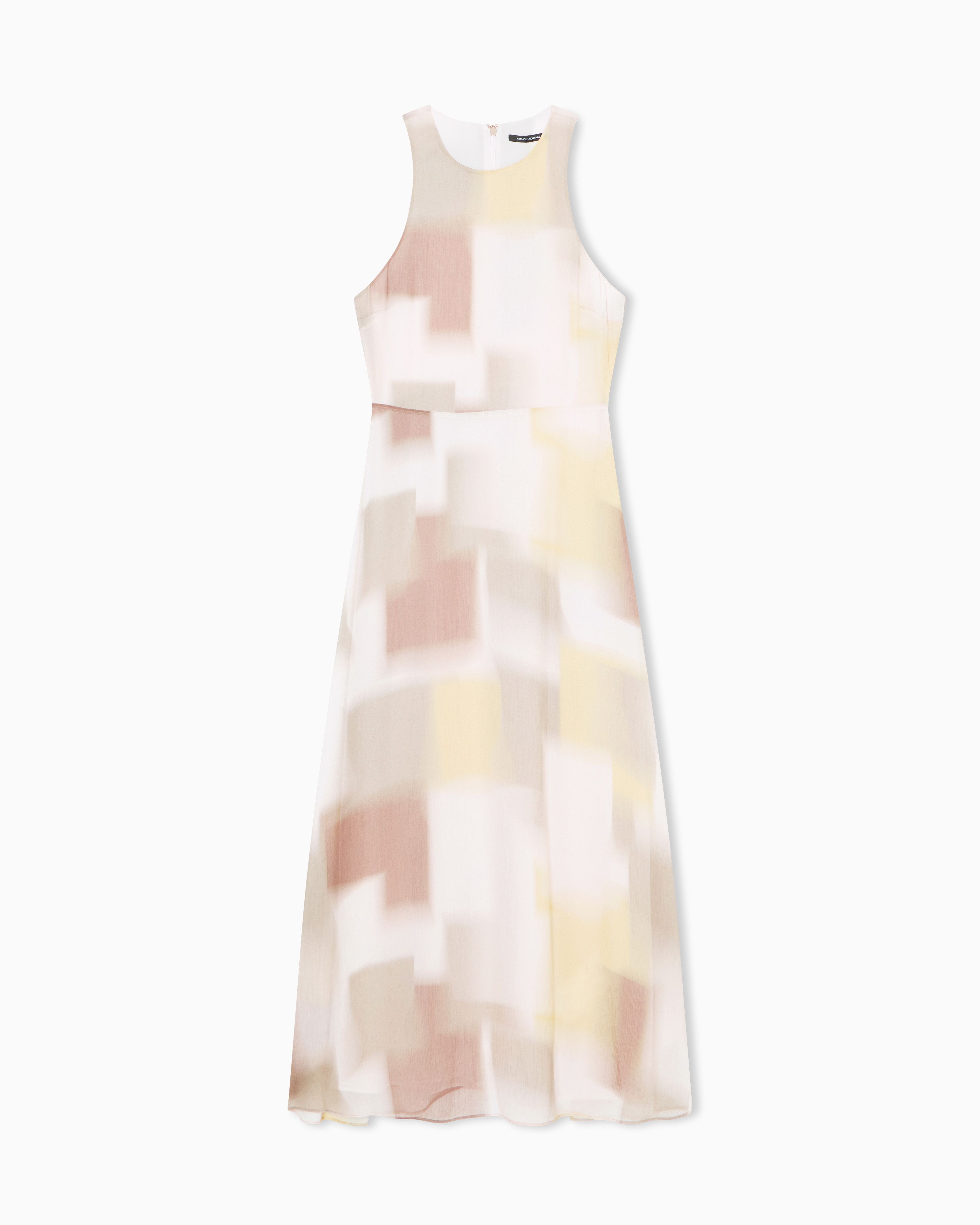 Armani Exchange Beige Midi Dress With Allover Abstract Print