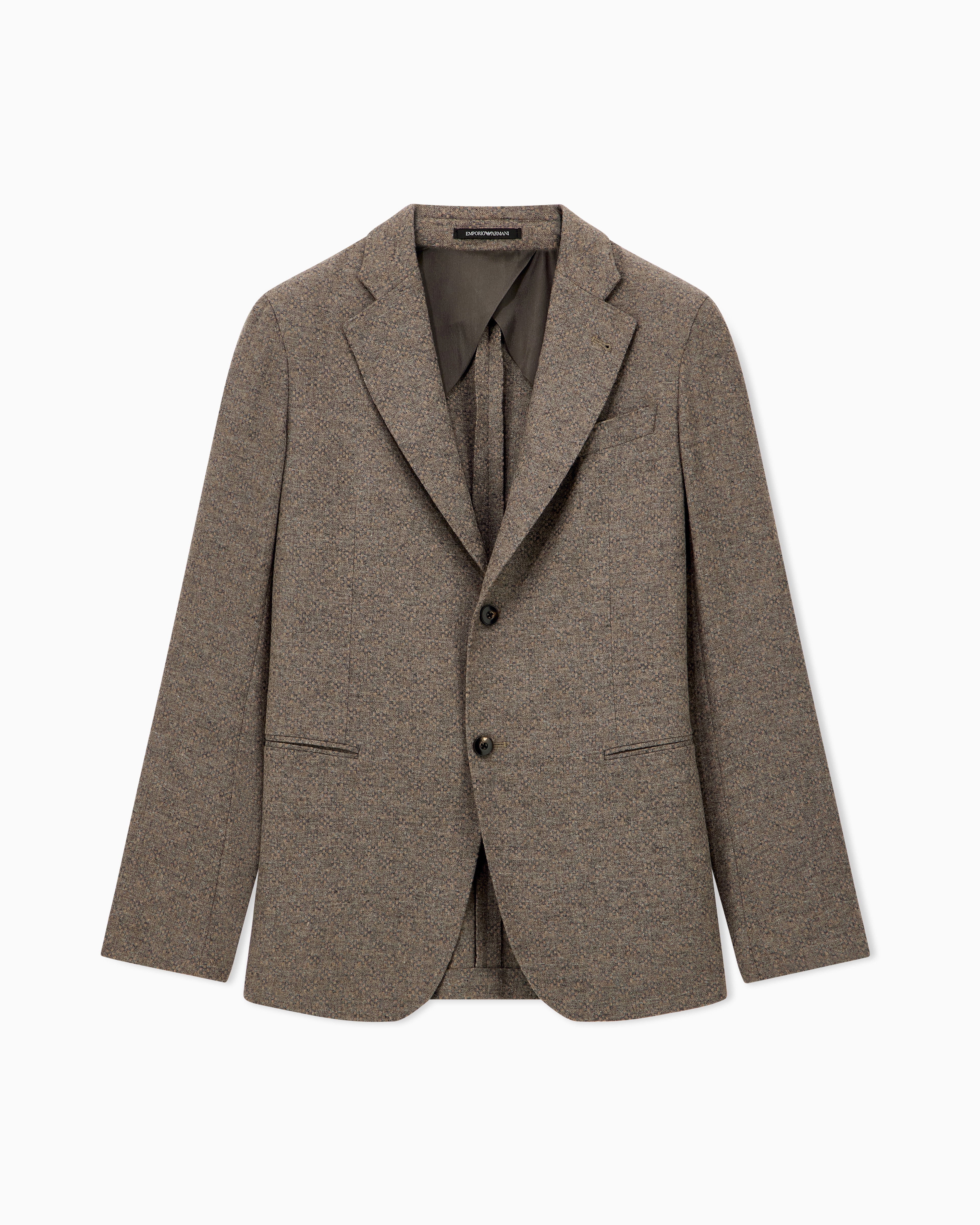 Emporio Armani Grey Blazer In Basket Weave Virgin Wool And Cashmere
