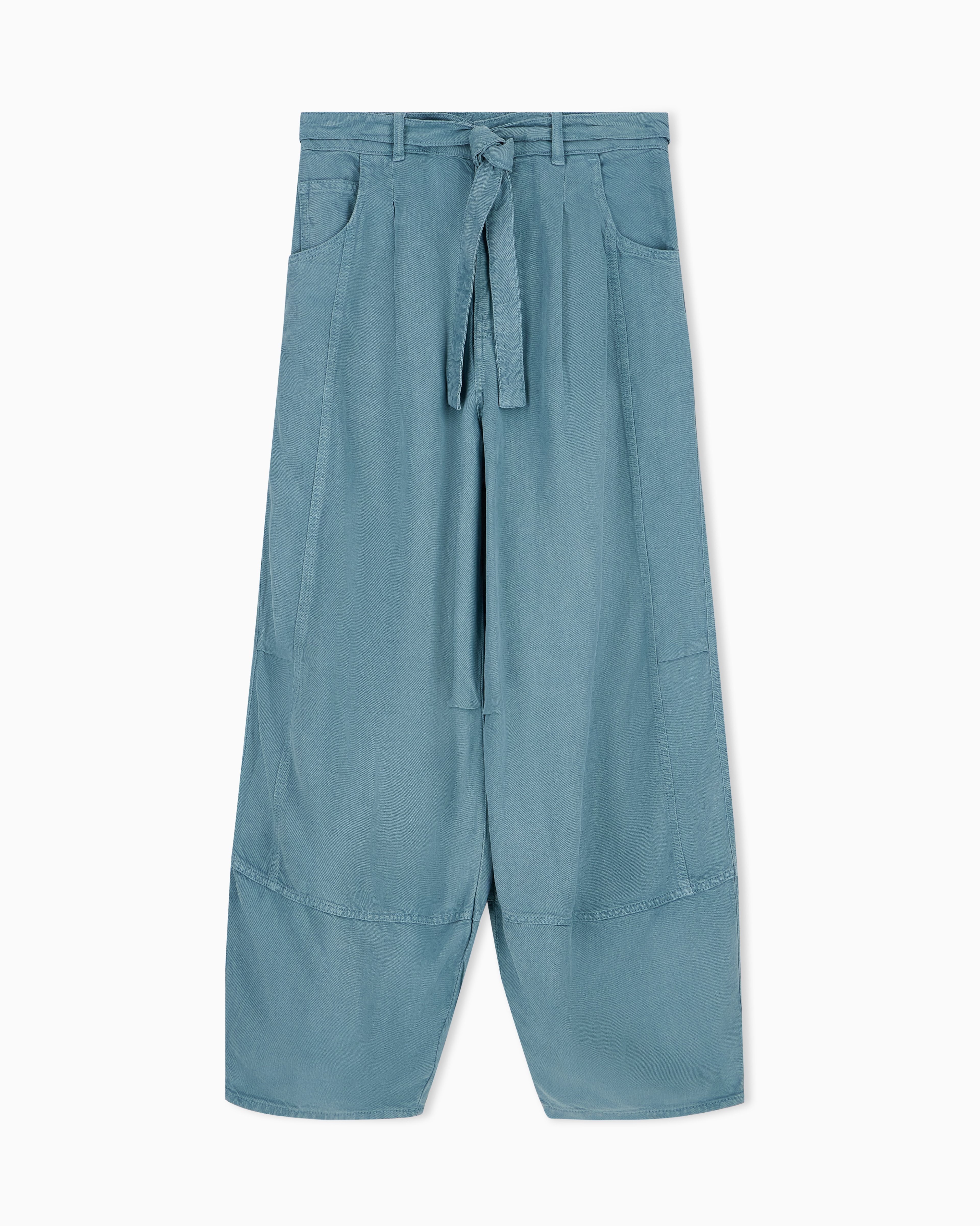 Emporio Armani Blue Garment-Dyed Linen And Lyocell Five-Pocket Trousers