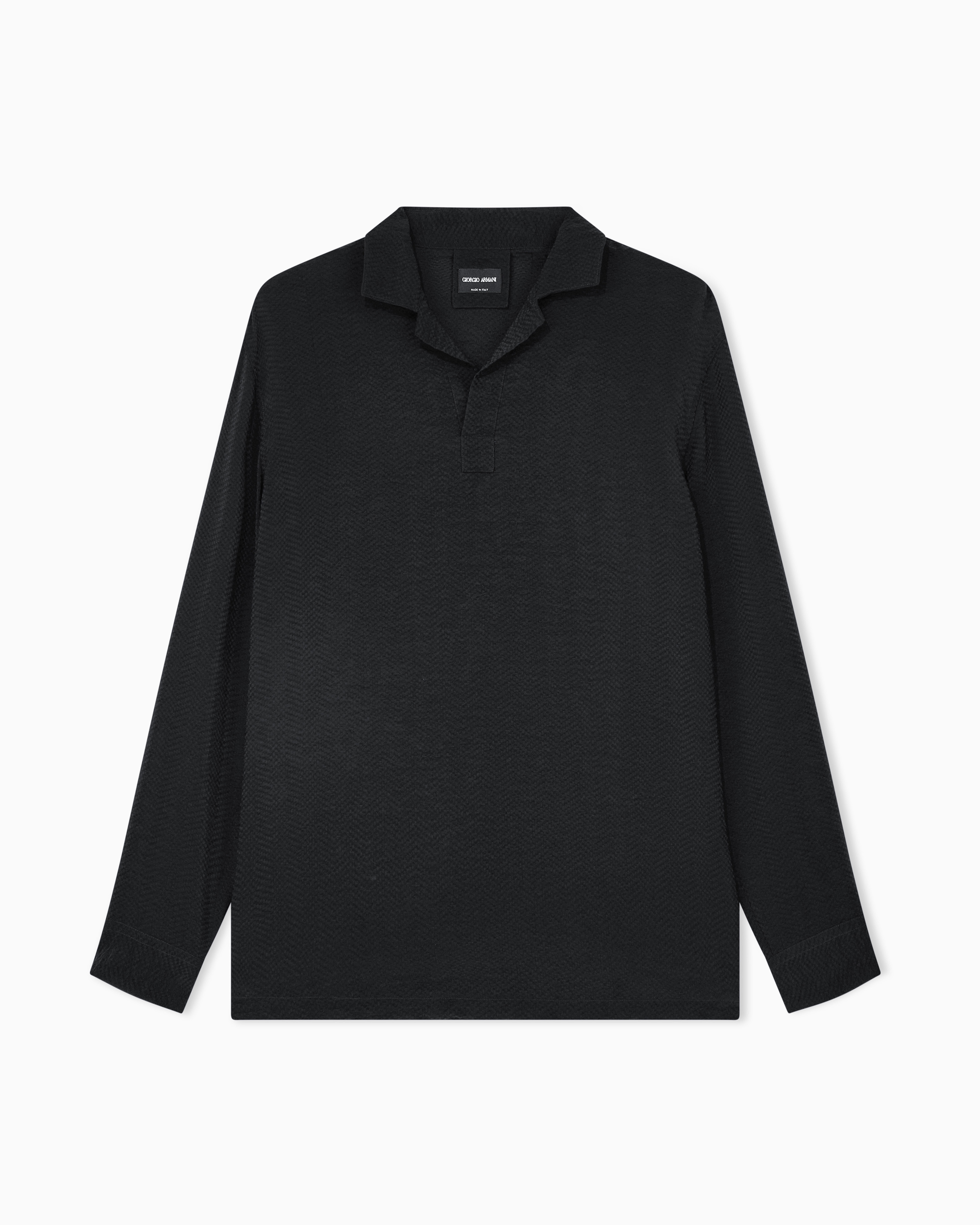 Giorgio Armani Black Oversized Shirt In Cupro With Micro Jacquard Chevron