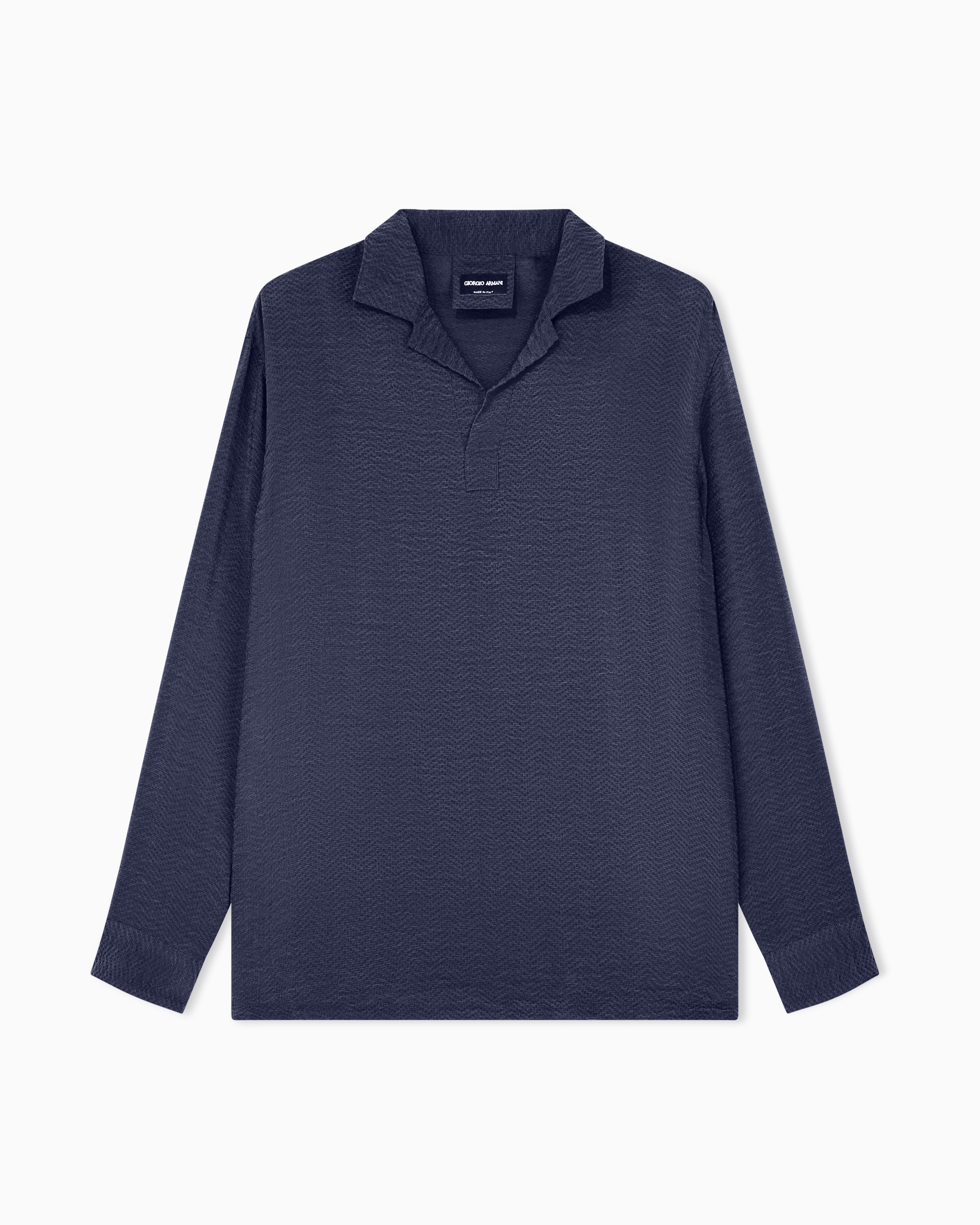 Giorgio Armani Blue Oversized Shirt In Cupro With Micro Jacquard Chevron