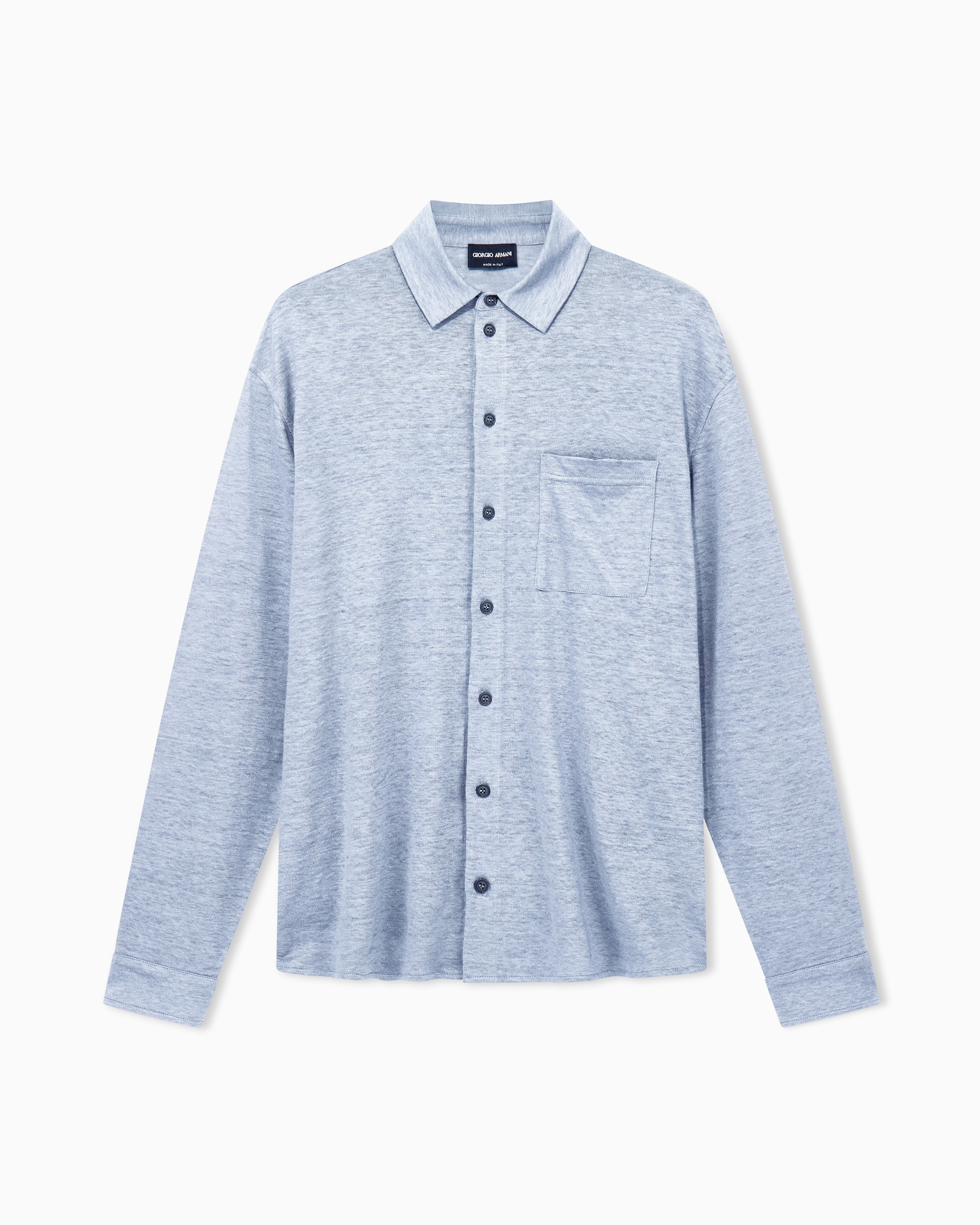 Giorgio Armani Camicia Regular Fit In Jersey Di Lino A Maniche Lunghe