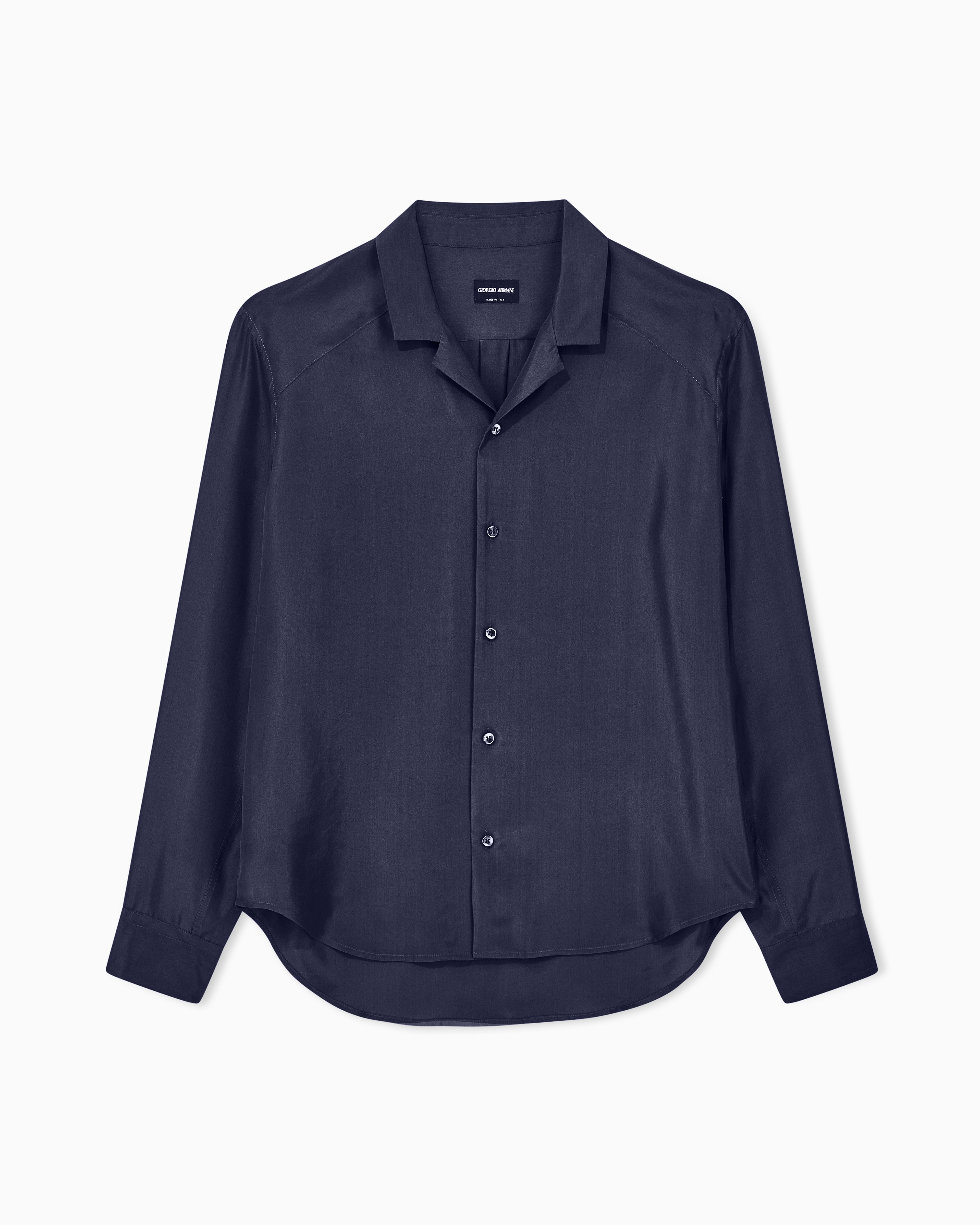 Giorgio Armani Navy Blue Shirt Oversized In Silk Habotai With Cupro Lining