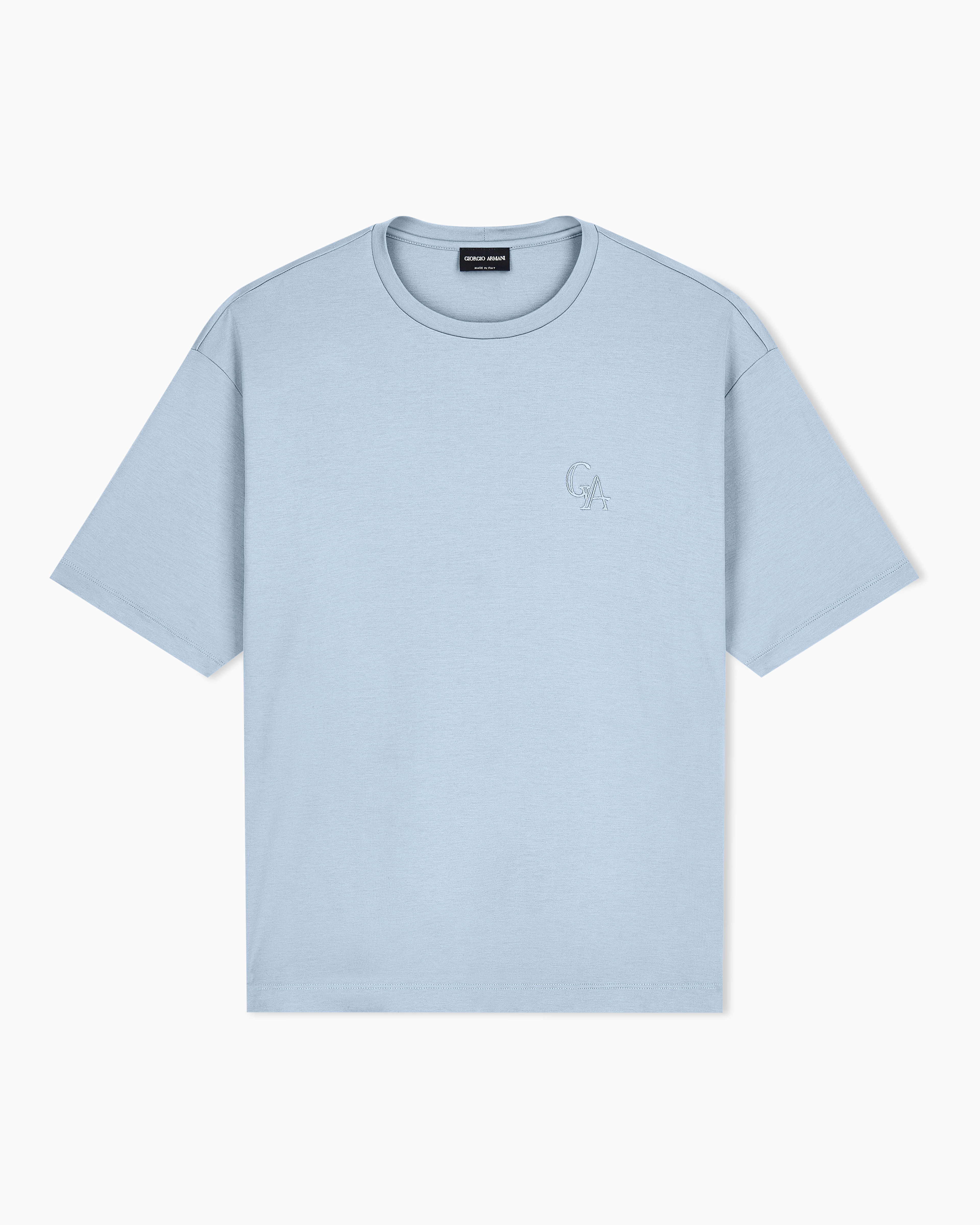 Giorgio Armani Light Blue T-Shirt Regular Fit Organic Cotton Interlock Jersey
