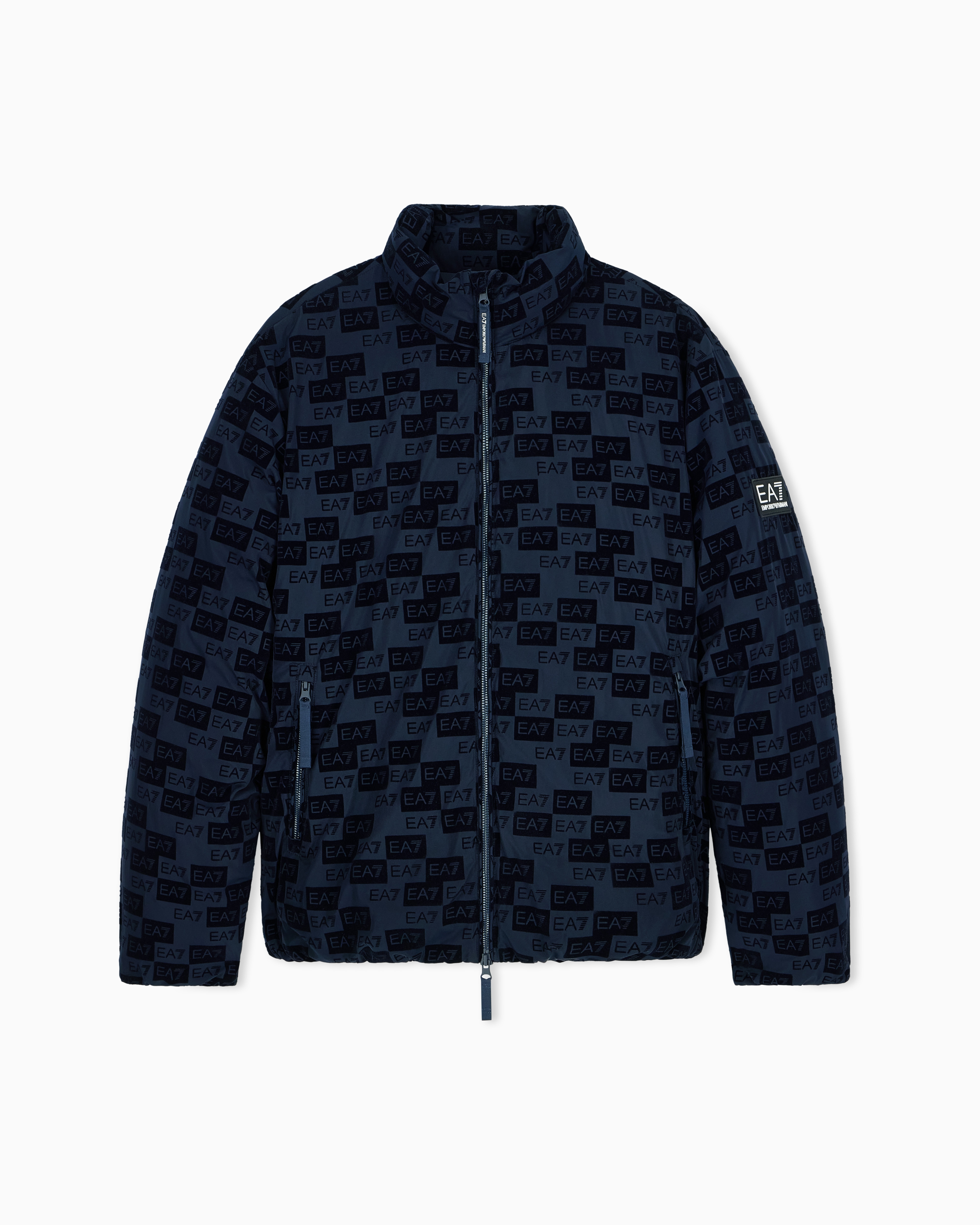 Ea7 Bomber Imbottito Con Cappuccio E Monogramma In Velluto