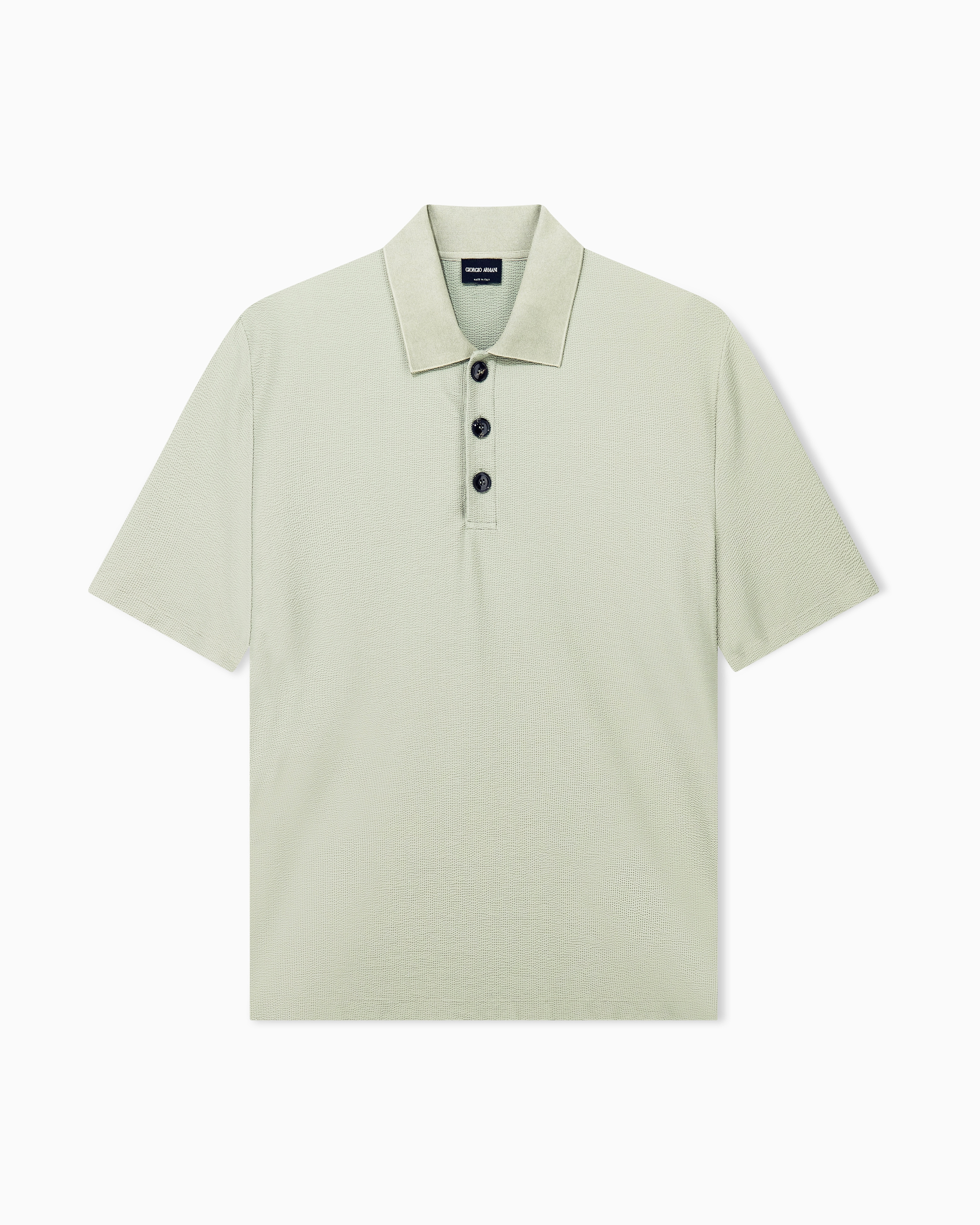 Giorgio Armani Green Polo Shirt Regular Fit In Technical Seersucker