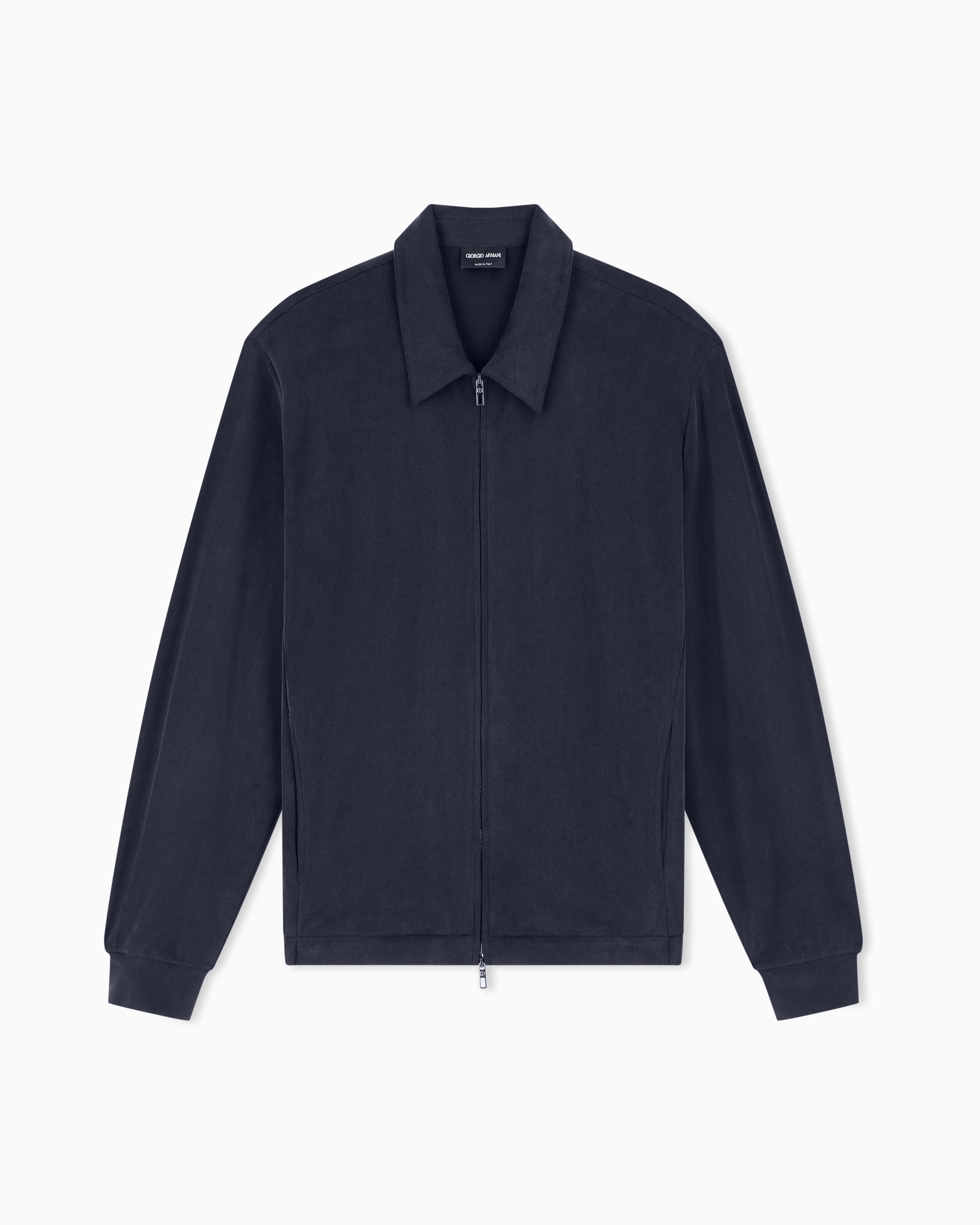 Giorgio Armani Navy Blue Blouson Jacket Regular Fit In Washed Cupro-Blend Pique