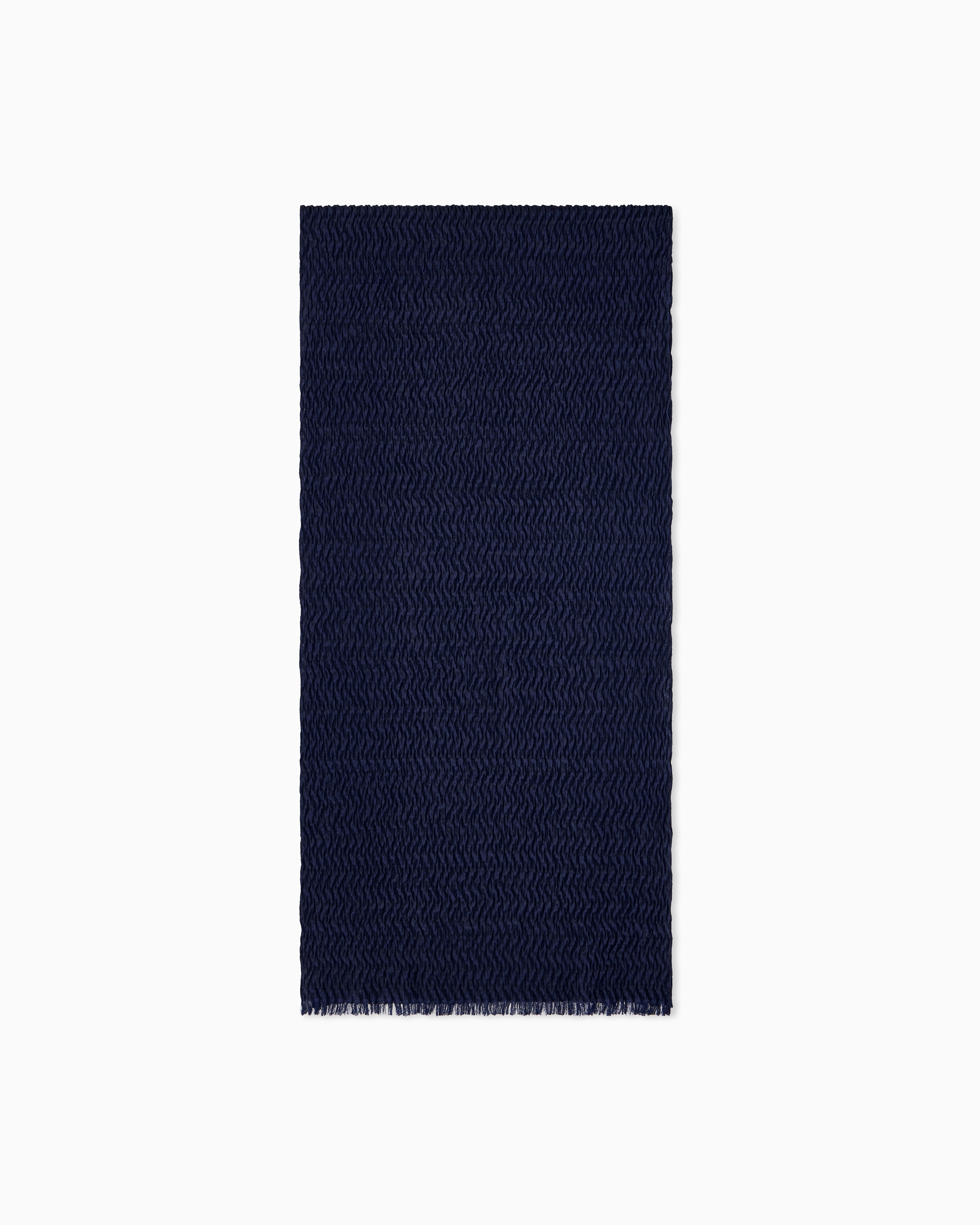 Giorgio Armani Navy Blue Stole In Silk-Blend Jacquard With Round Logo
