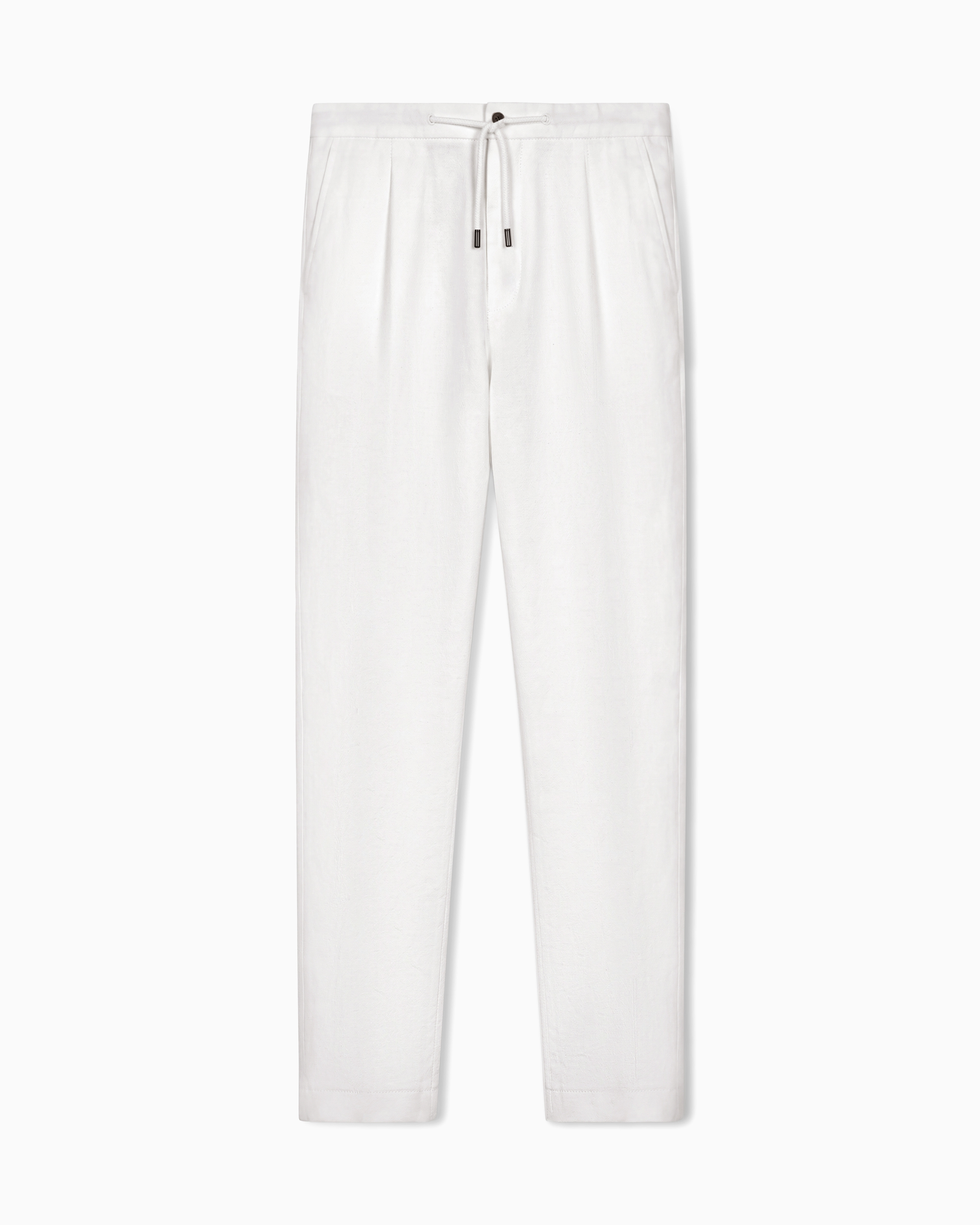 Giorgio Armani White Single-Pleat, Linen-Canvas Trousers