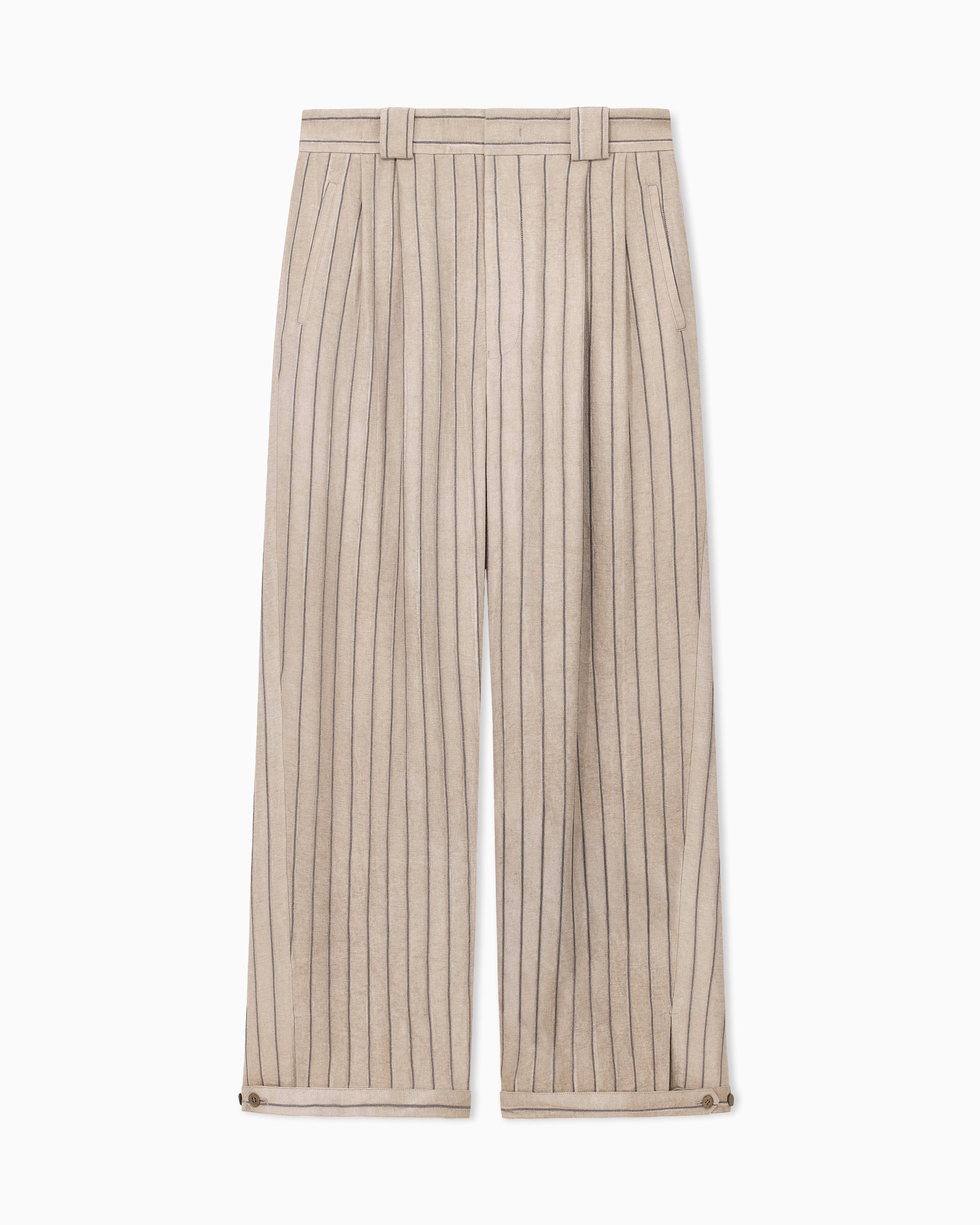 Emporio Armani Beige Cold-Dyed Canneté Fabric Trousers