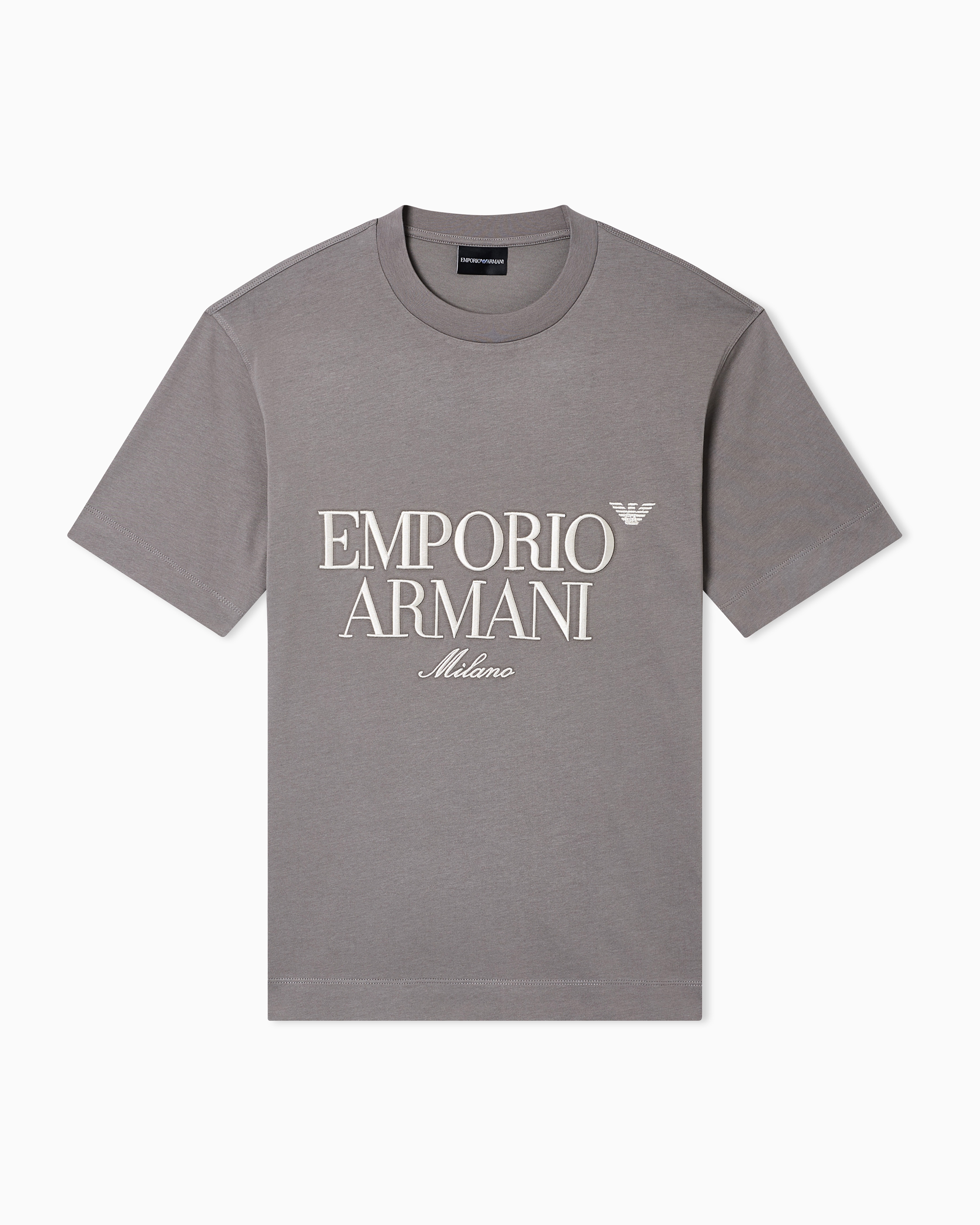 Heavy jersey T-shirt with embossed logo embroidery | Emporio Armani