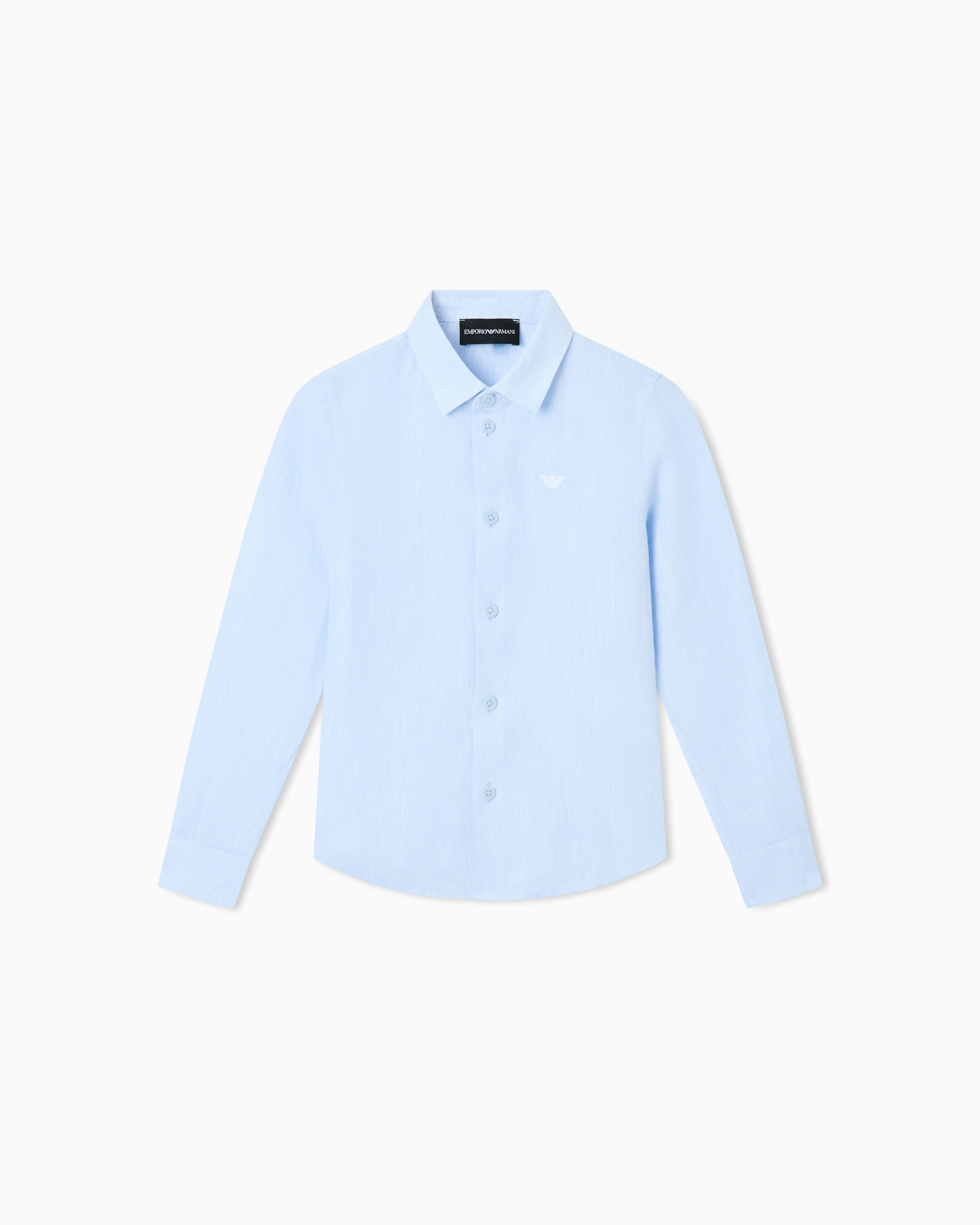 Emporio Armani Light Blue Linen Shirt With Eagle Embroidery