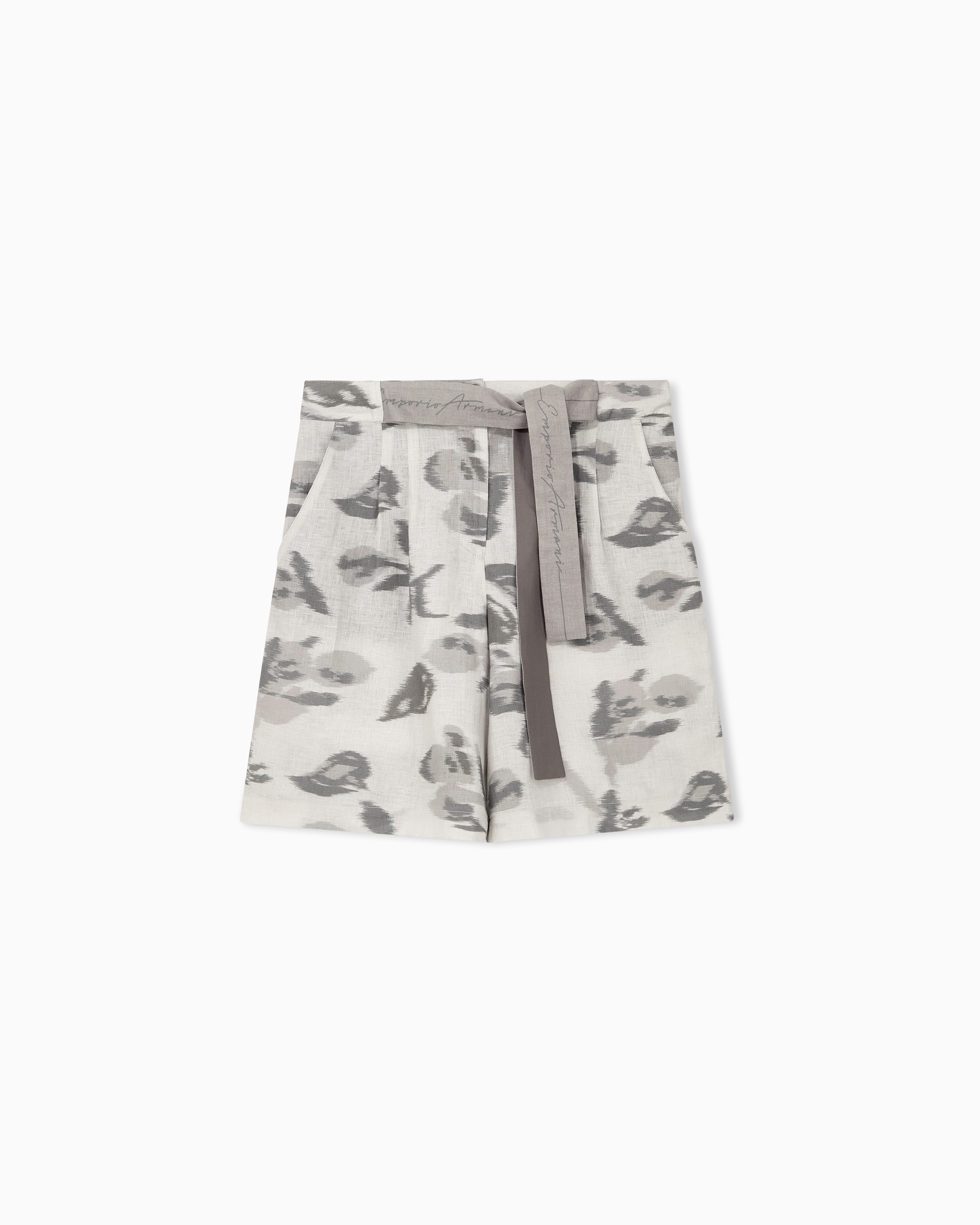 Emporio Armani Patterned Linen Bermuda Shorts With A Chiné Flower Print And Belt