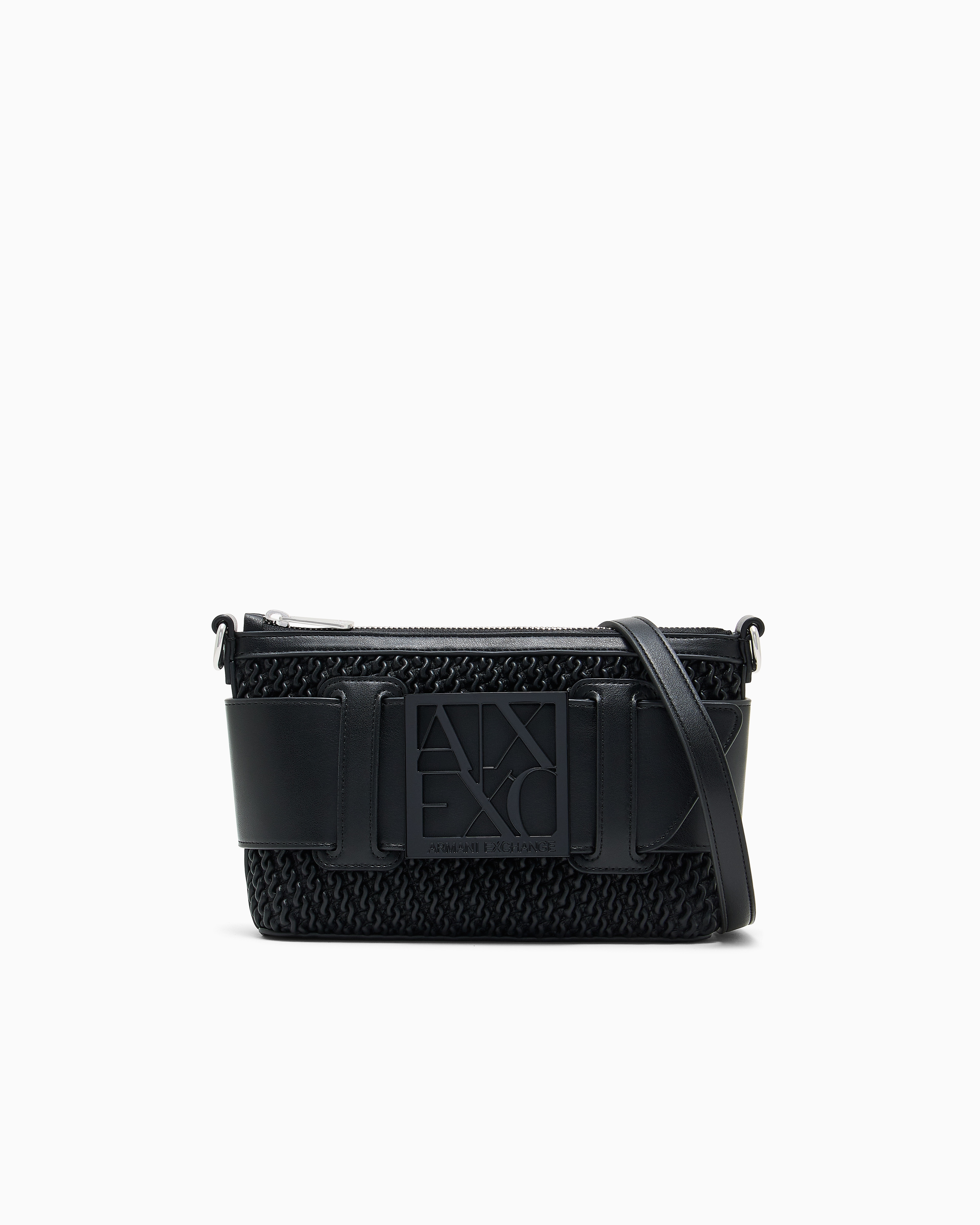 Armani Exchange Black Shoulder Bag With Embossed Finish