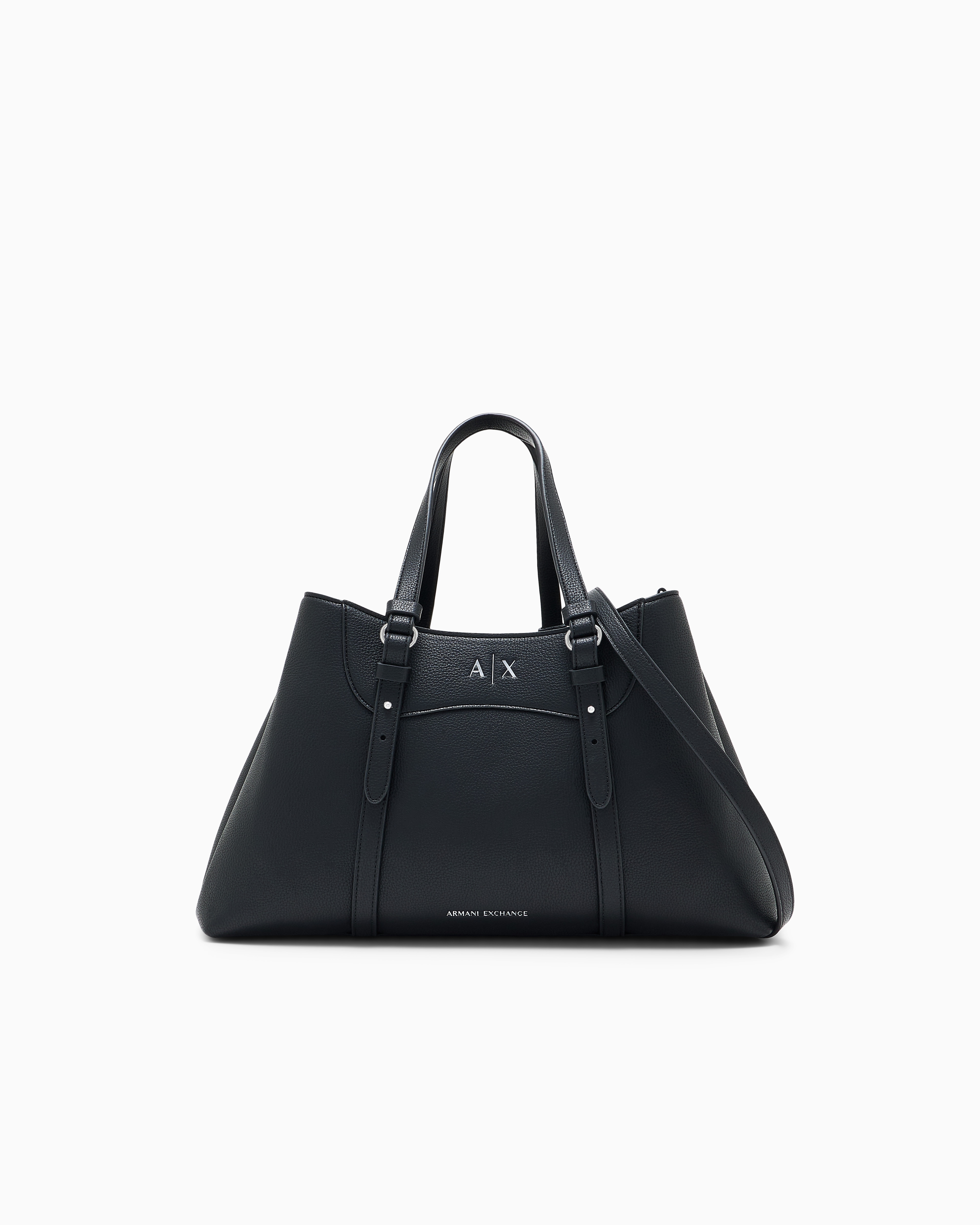 Armani Exchange Black Tote Bag In Coated Fabric