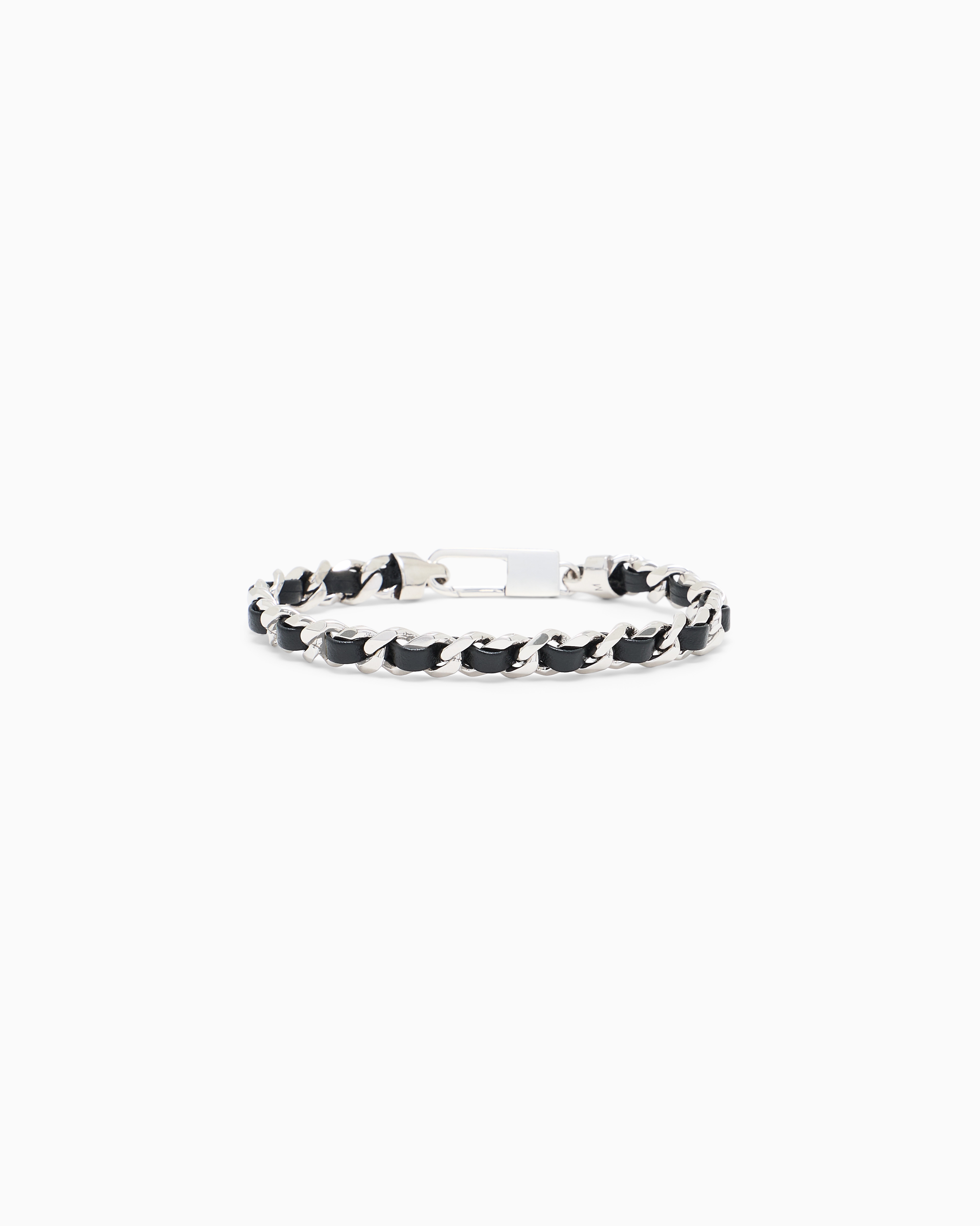 Giorgio Armani Black Bracelet In Silver And Leather