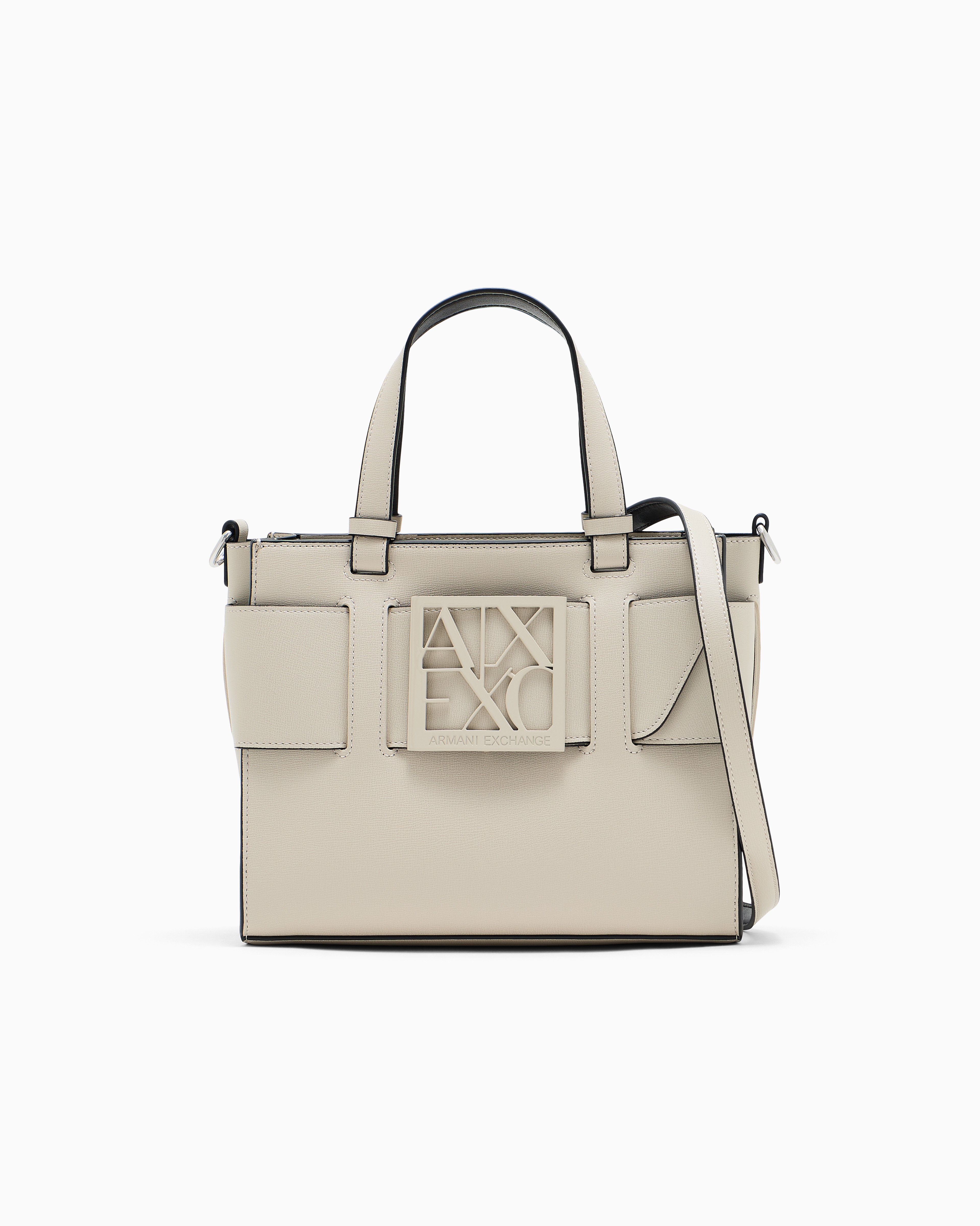 Armani Exchange White Shopping Bag With Monogram
