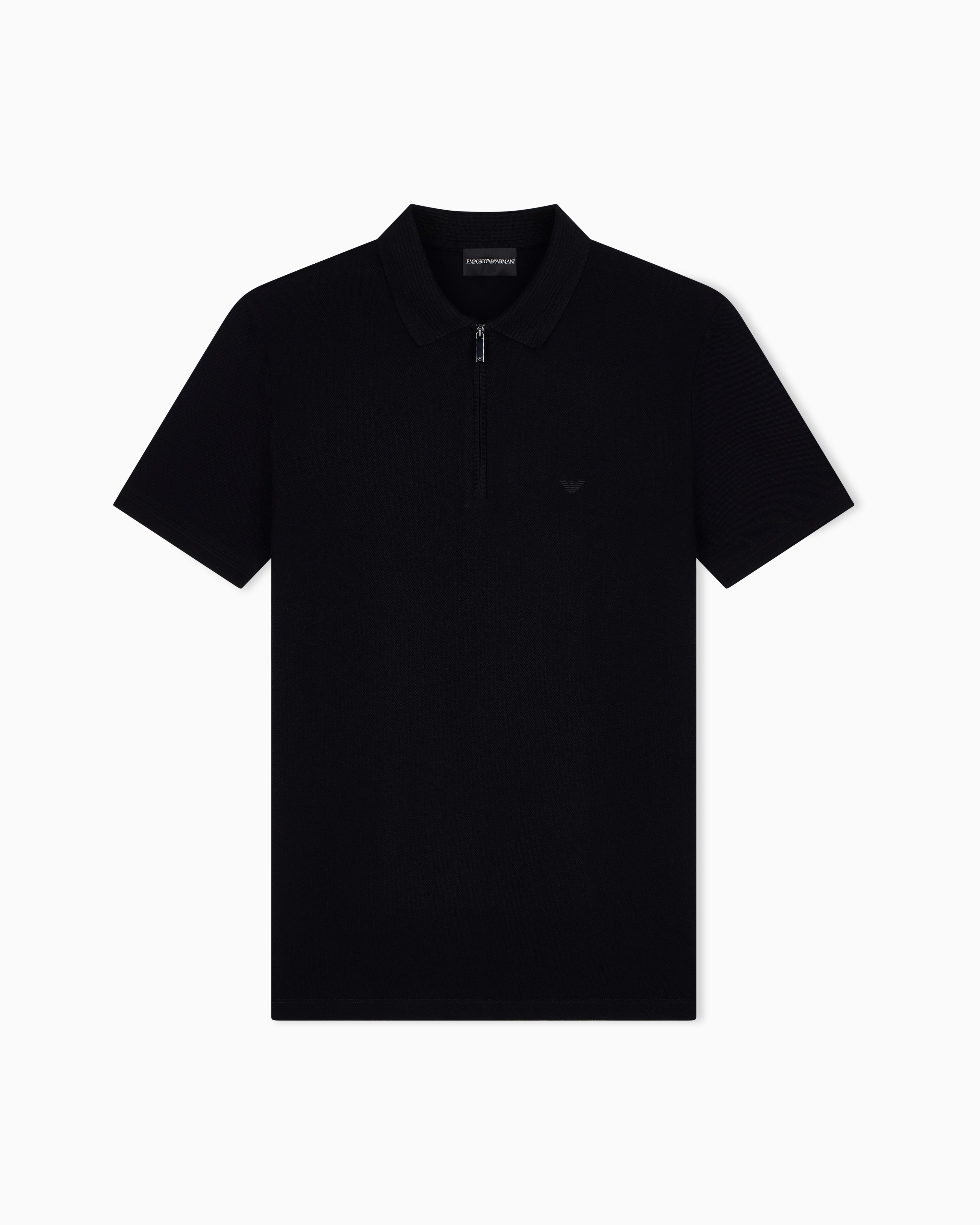 Emporio Armani Black Polo Shirt In Piqué With Partial Zip