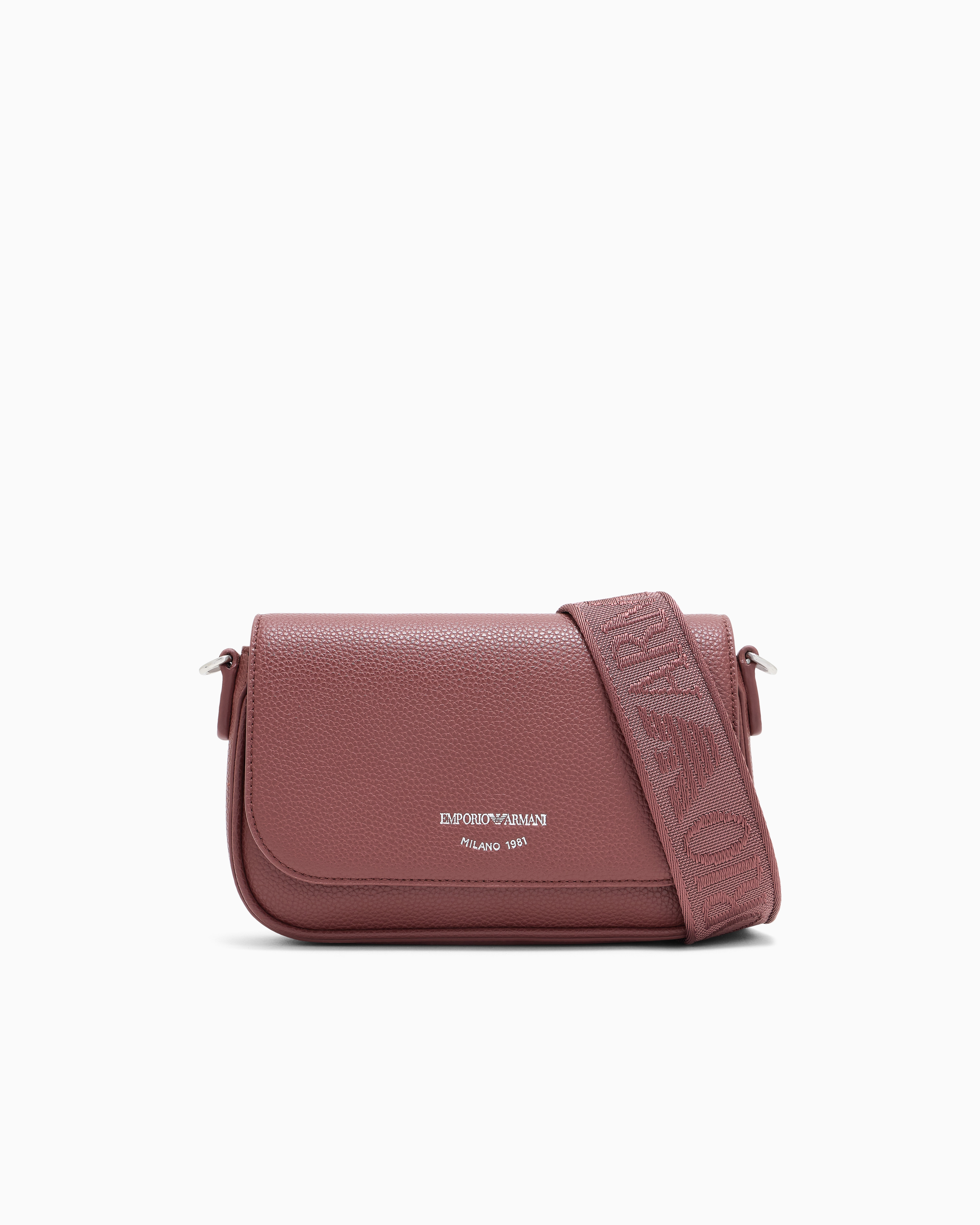 Emporio Armani Burgundy Wallet On Chain With Pebbled Texture And Adjustable Strap