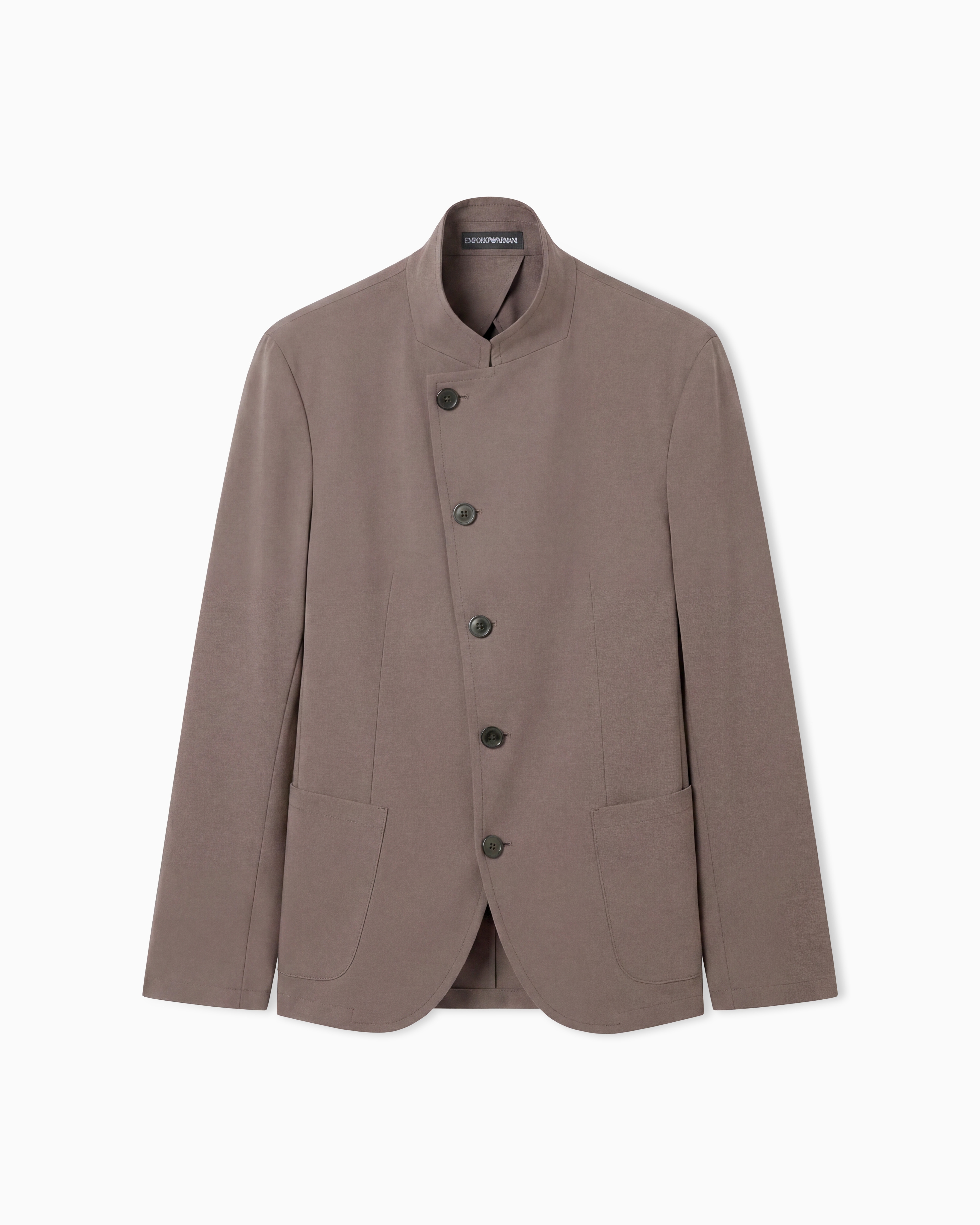 Emporio Armani Beige Icon Guru-Collar Jacket With Off-Centre Fastening In Peach-Feel Canvas