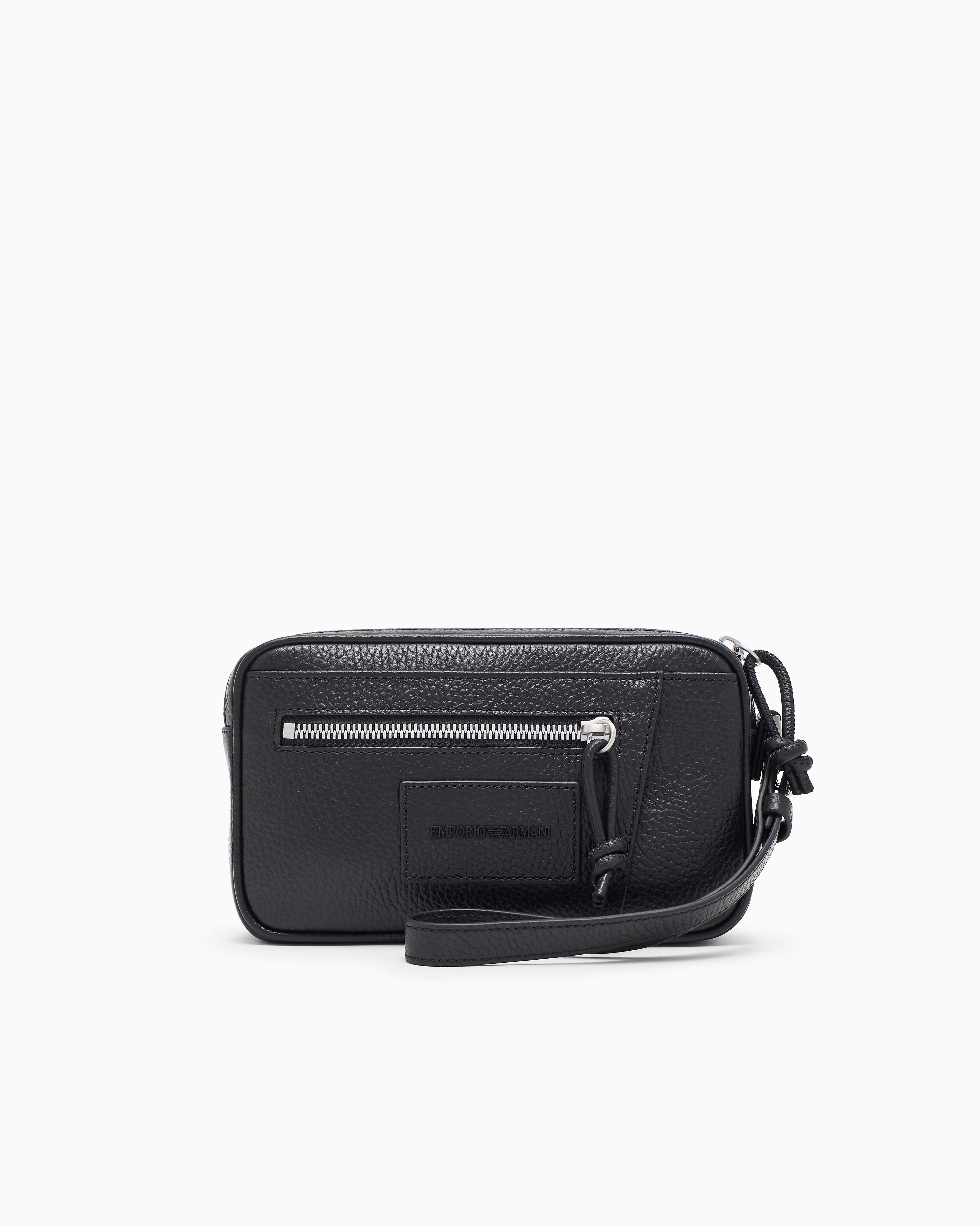 Emporio Armani Black Tumbled Leather Washbag