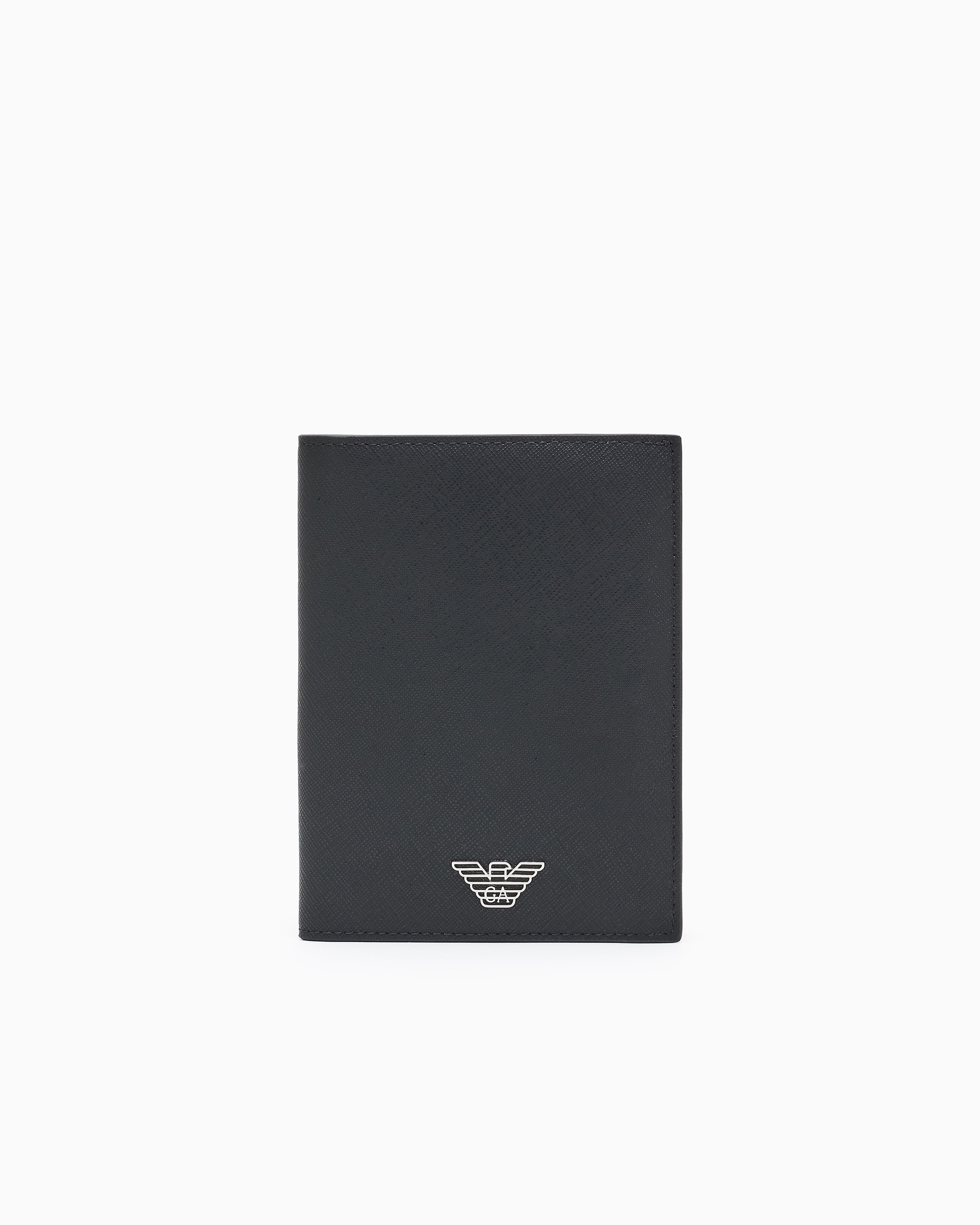 Emporio Armani Black Regenerated Saffiano Leather Passport Holder With Eagle Plate