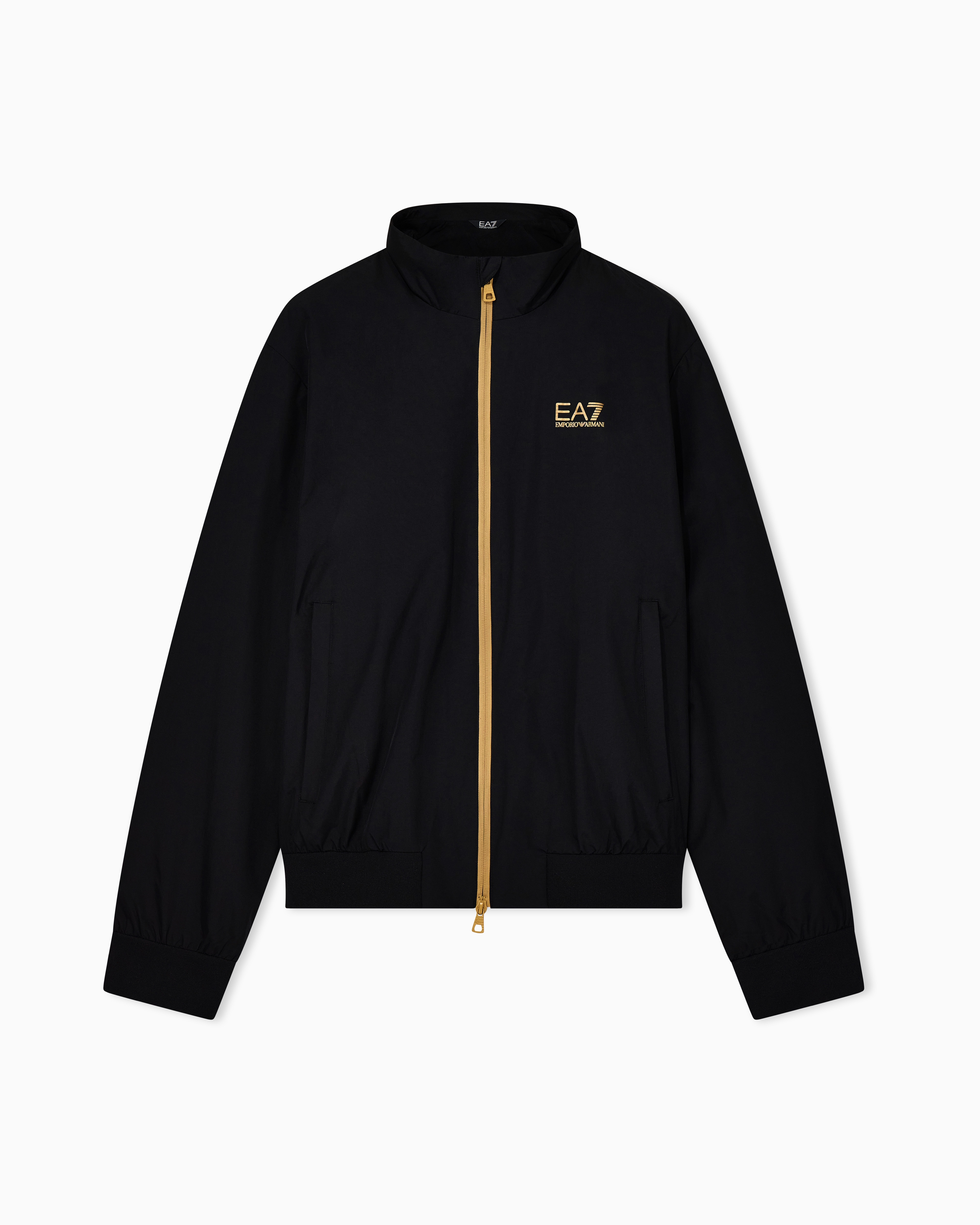 Ea7 Black Oversized Bomber Jacket Core Identity With Hood