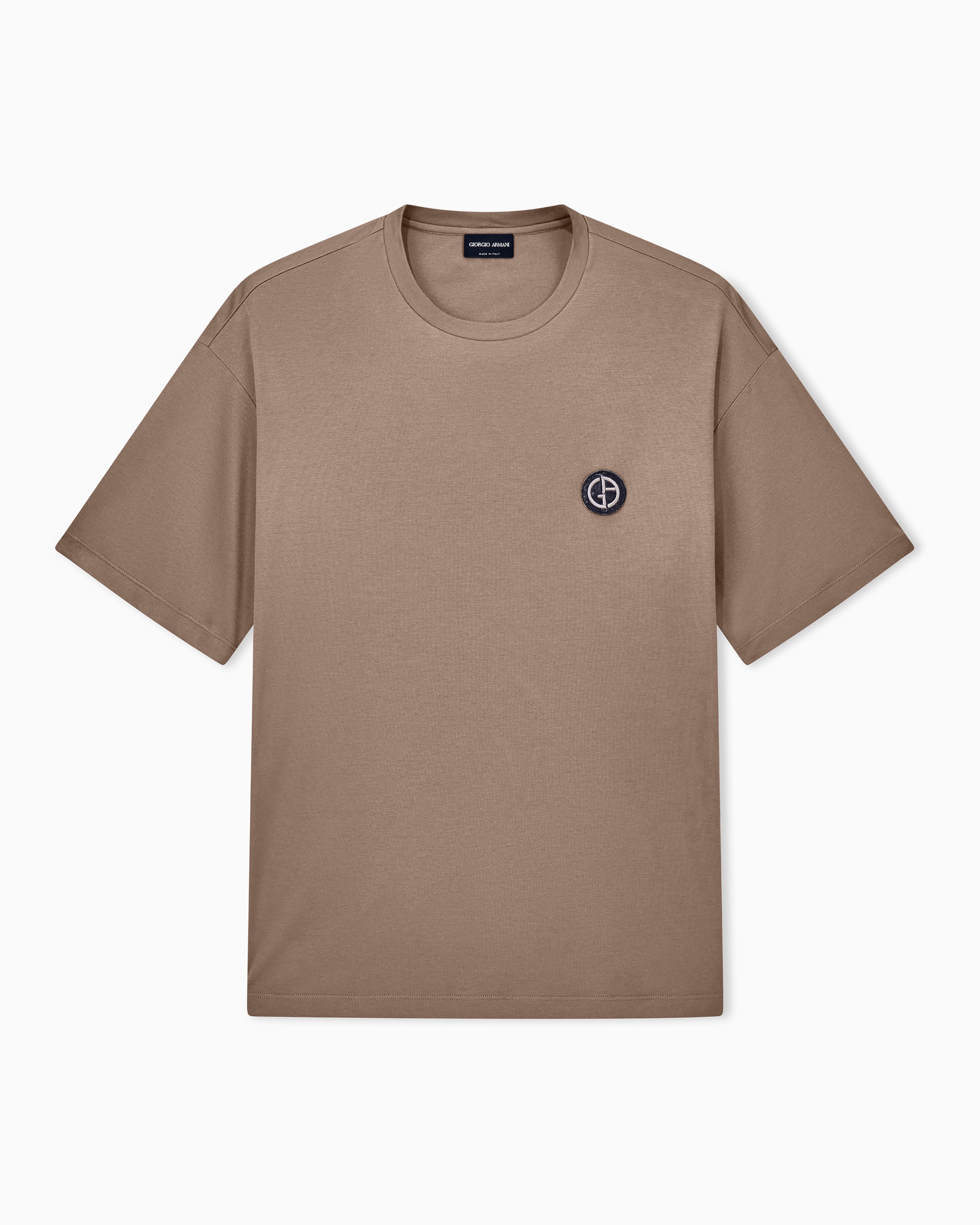 Giorgio Armani Brown T-Shirt Regular Fit In Cotton And Modal Interlock Jersey