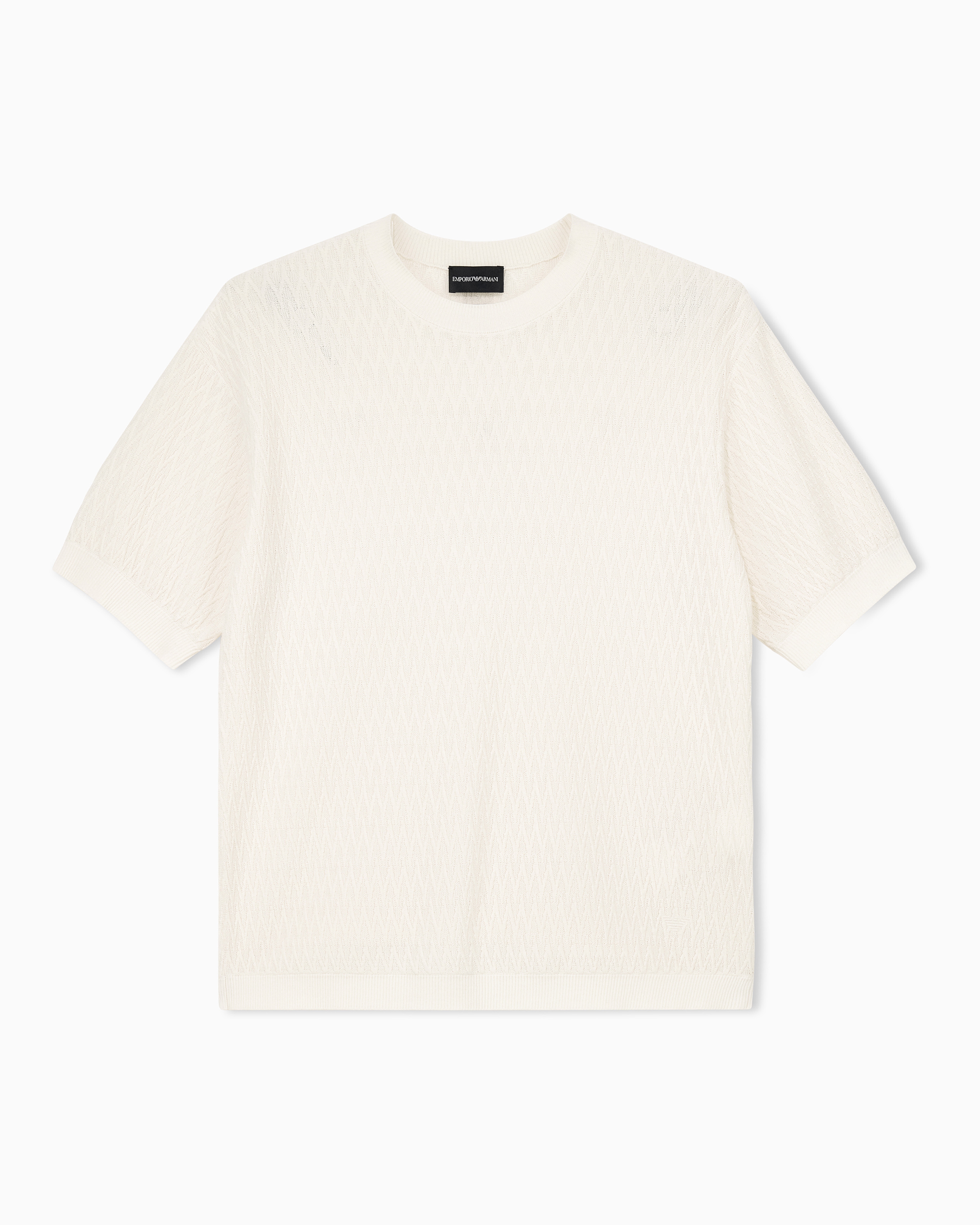 Emporio Armani White Chevron Jacquard Knit Sweater