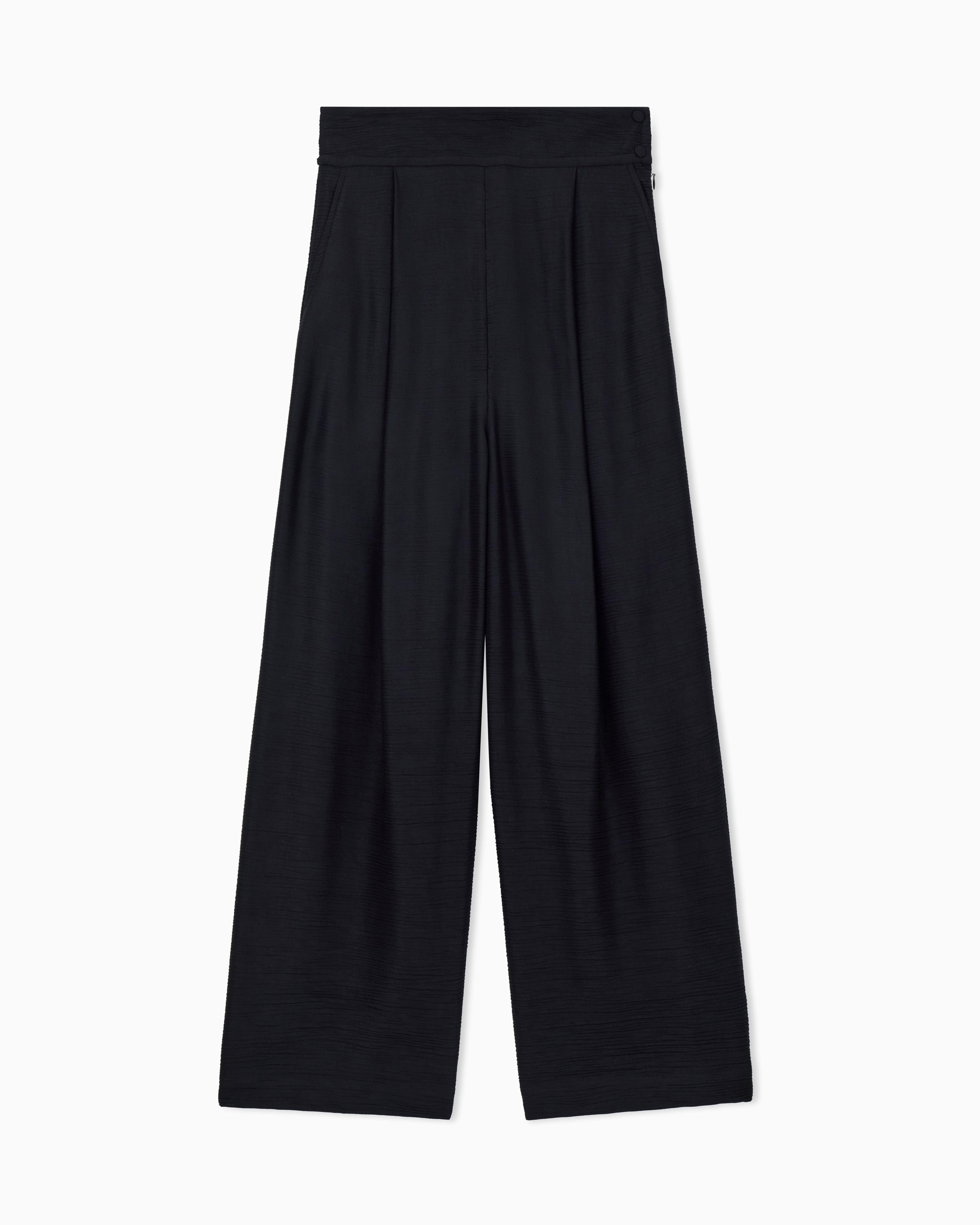 Emporio Armani Black Palazzo Pants In Textured Bark-Effect Fabric Signature Capsule