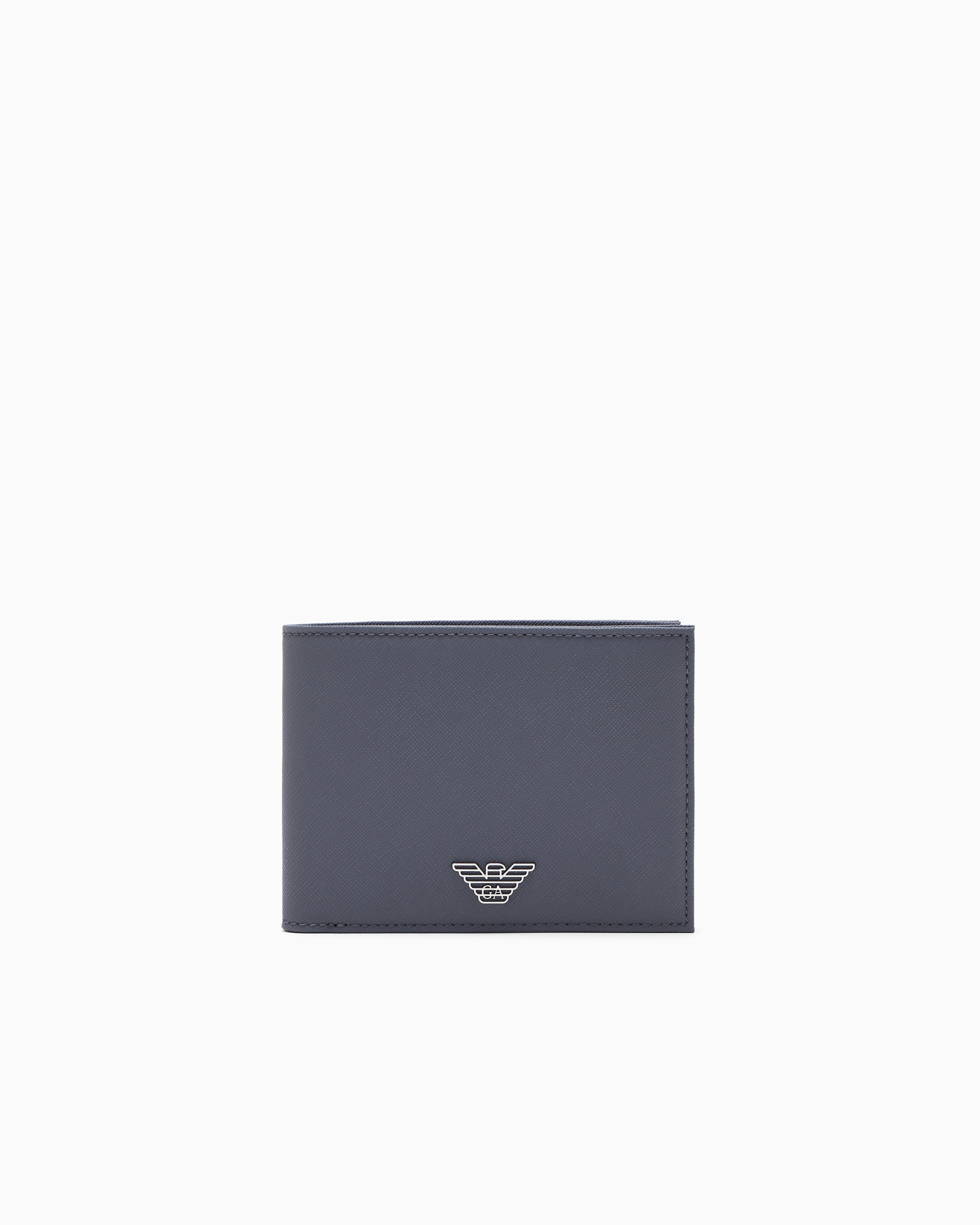 Emporio Armani Grey Regenerated Saffiano Leather Coin-Pocket Wallet With Eagle Plate