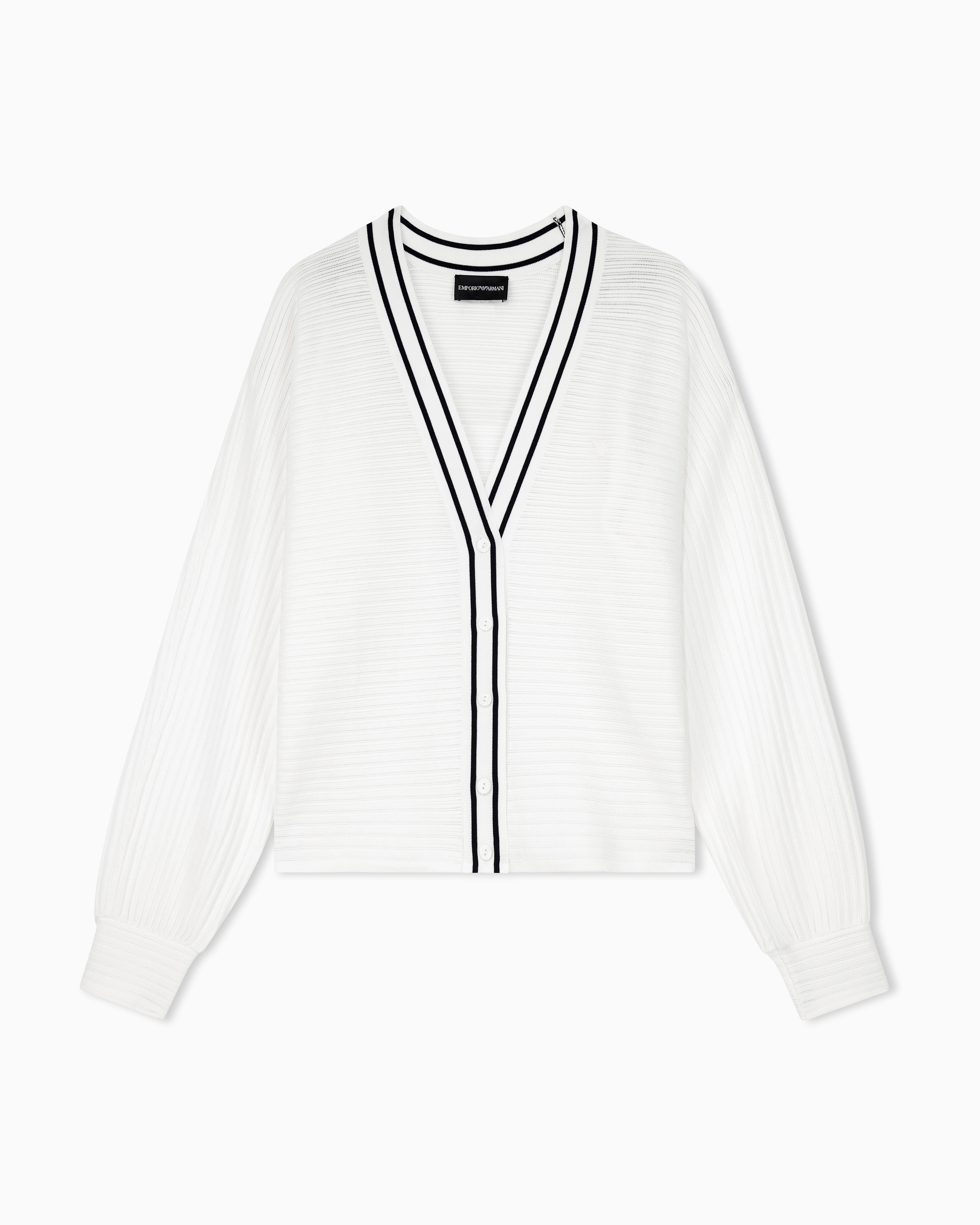Emporio Armani Cardigan In Viscosa Con Scollo A V E Profili A Contrasto