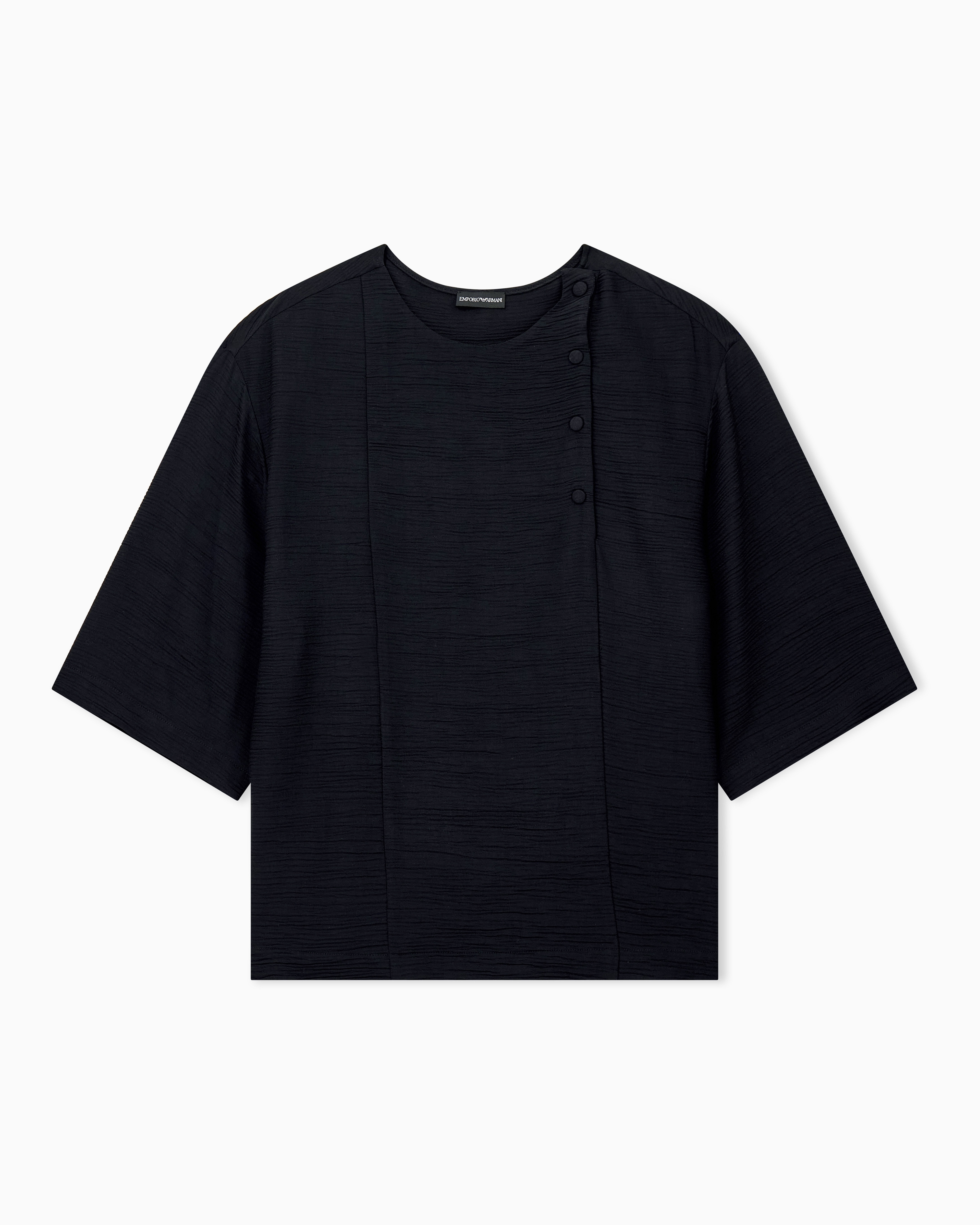 Emporio Armani Black Textured Fabric Blouse With Bark Effect Signature Capsule