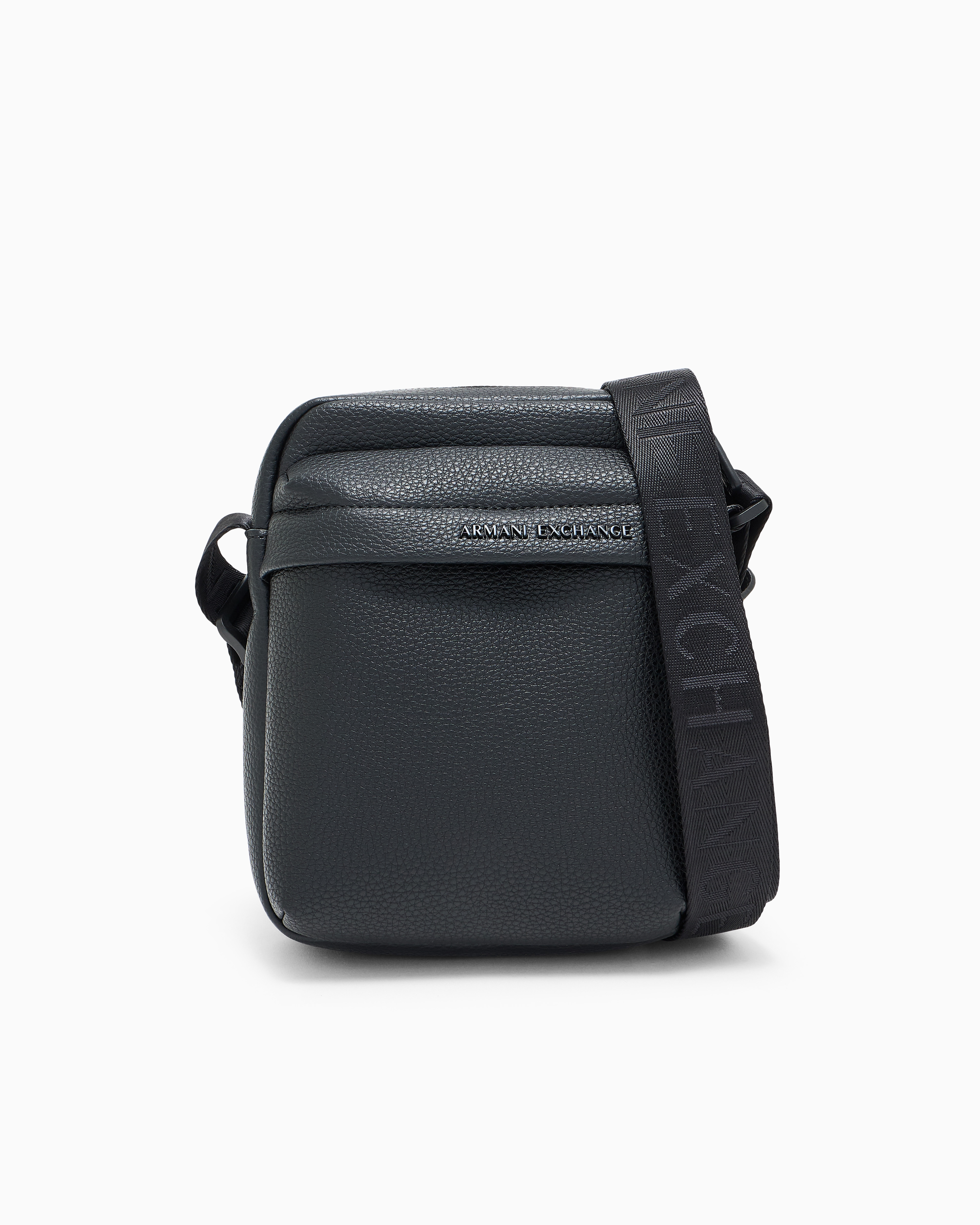 Armani Exchange Black Textured Crossbody Bag With An Embossed Logo On The Flap