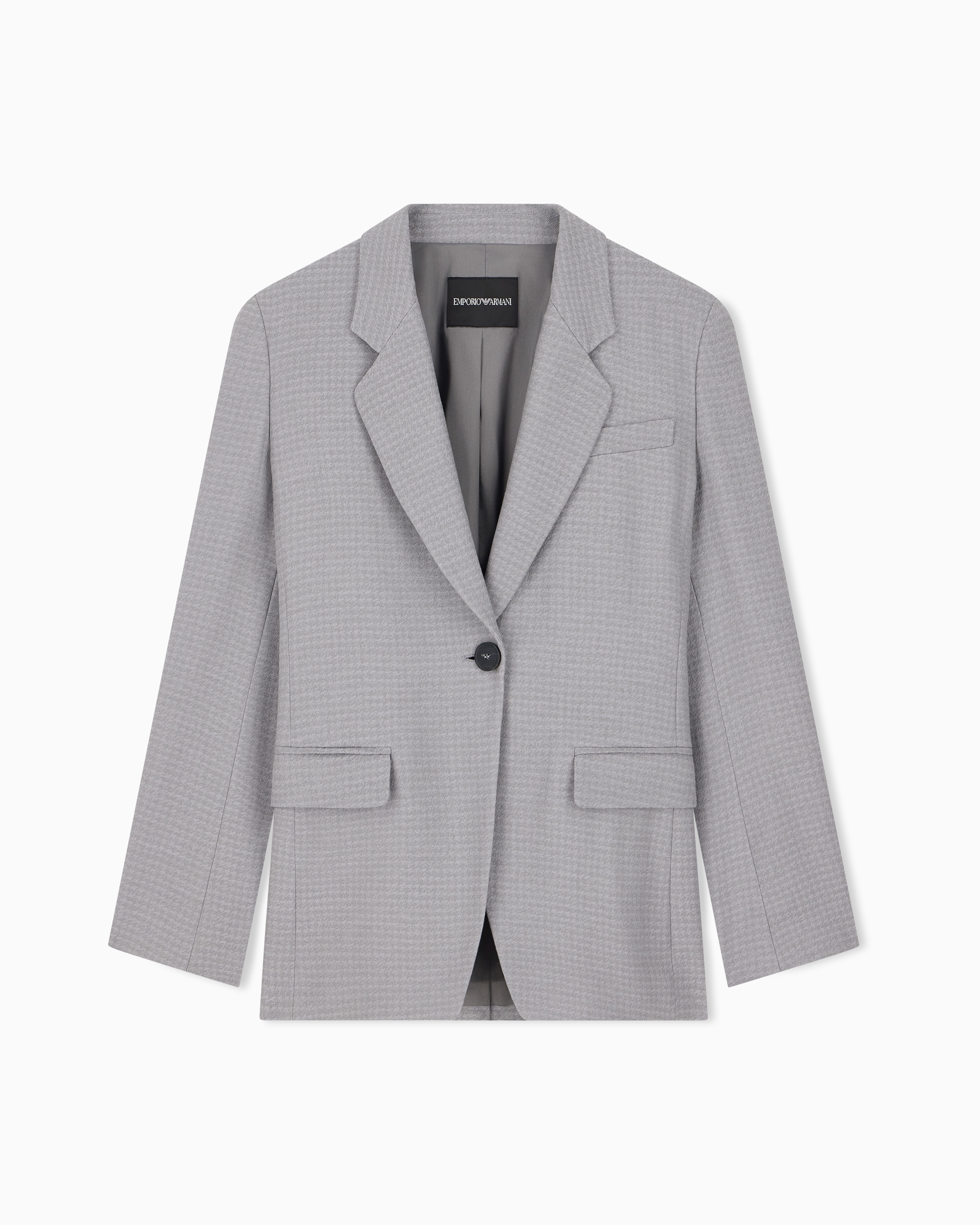 Emporio Armani Grey Houndstooth Blazer In A Viscose And Virgin Wool Blend