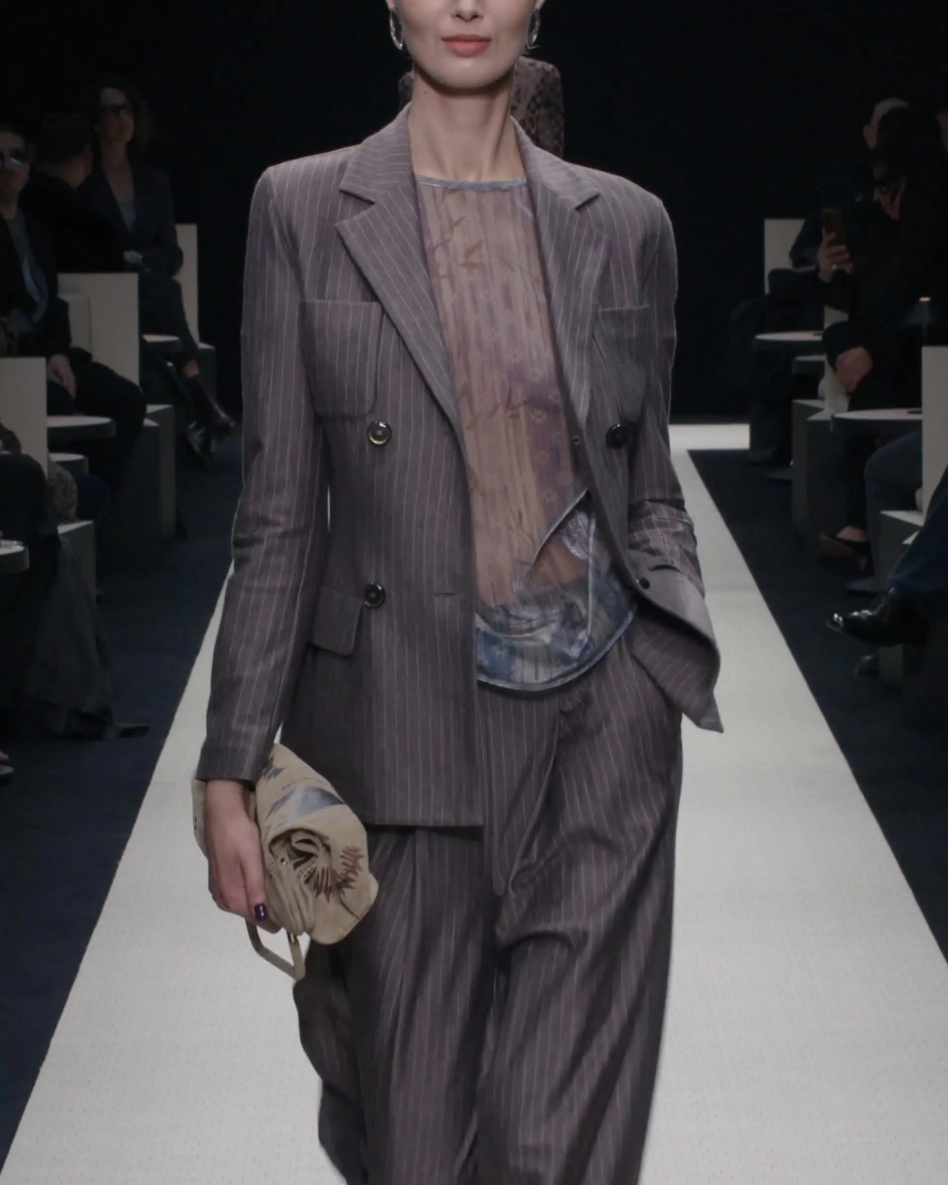 Wide trousers in pinstriped cashmere jersey and silk | Giorgio Armani Wide trousers in pinstriped cashmere jersey and silk | Giorgio Armani