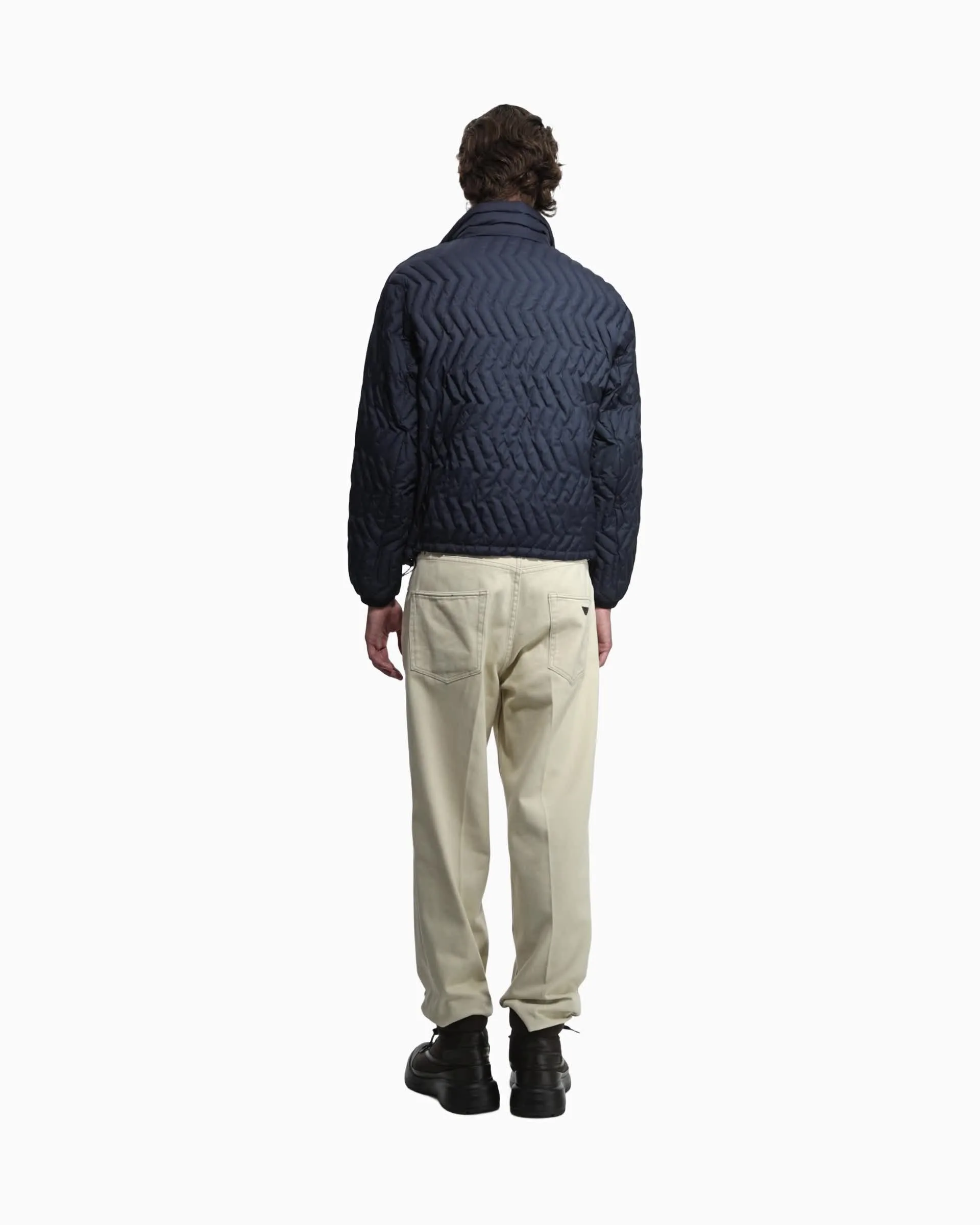 Full-zip down jacket in chevron quilted ripstop nylon | Emporio Armani