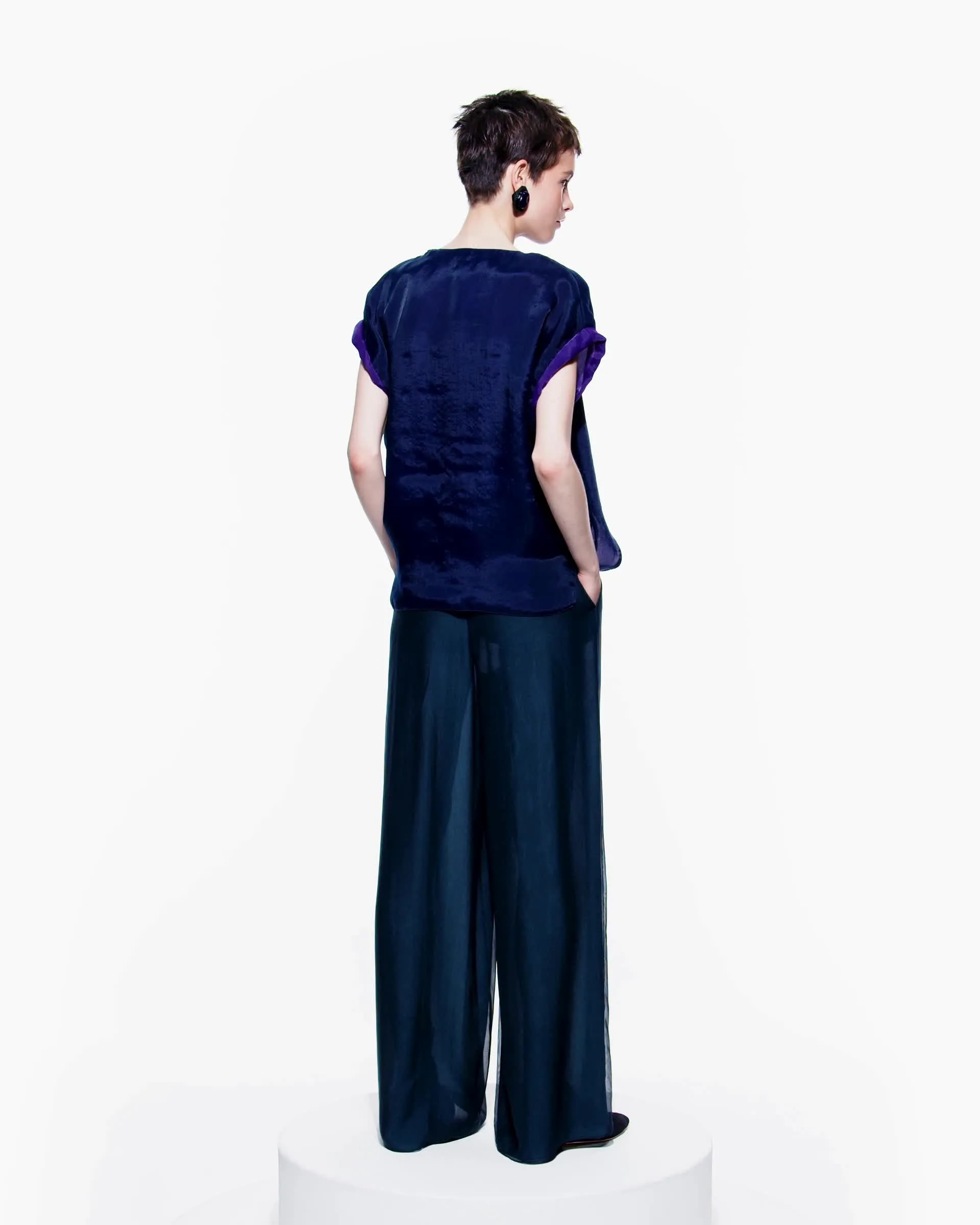 Trousers with pleats in viscose and silk organza | Giorgio Armani