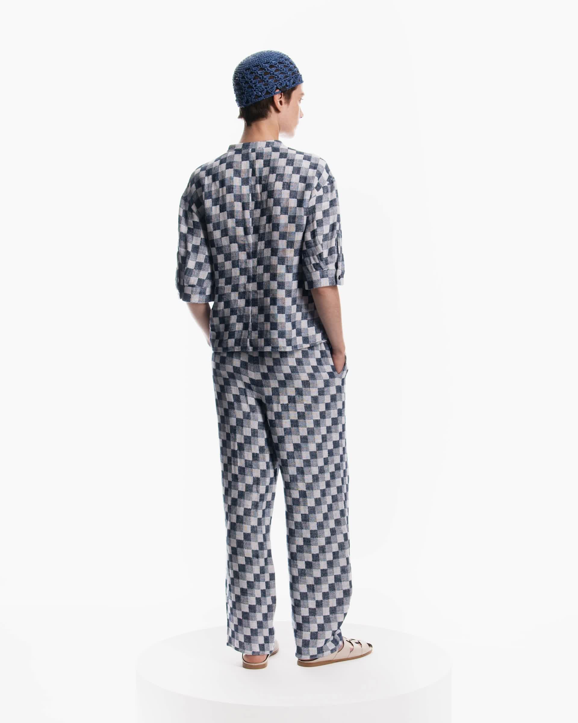 パンツ リネンガーゼ チェック | Emporio Armani