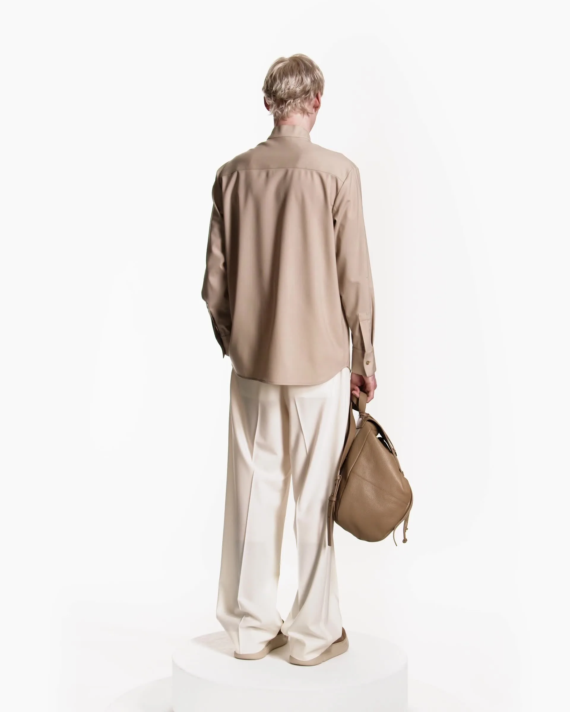 Guru-collar shirt in soft-finish virgin-wool canvas | Emporio Armani